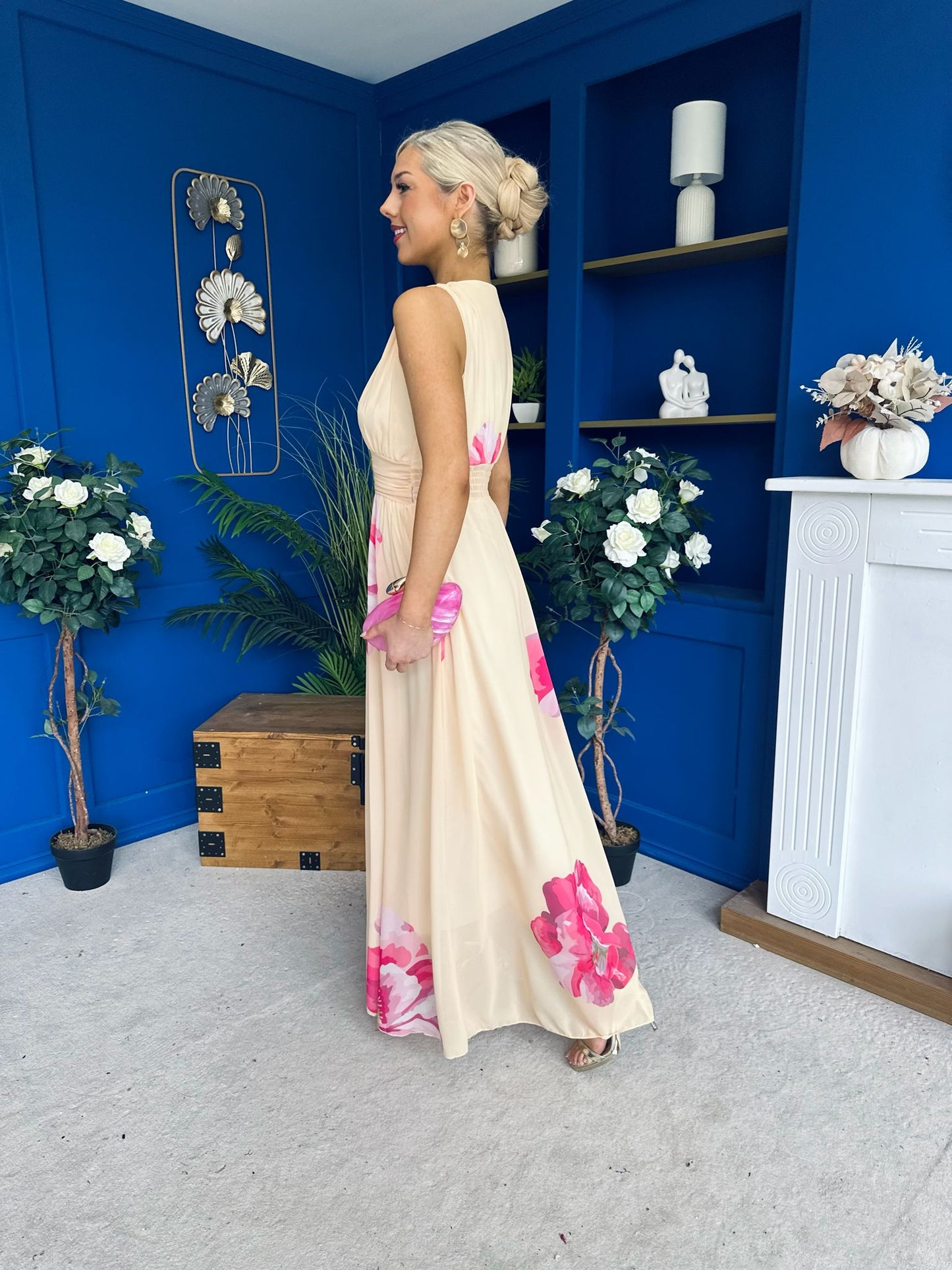 Lindsey Plunge Neck Maxi Dress Floral Yellow