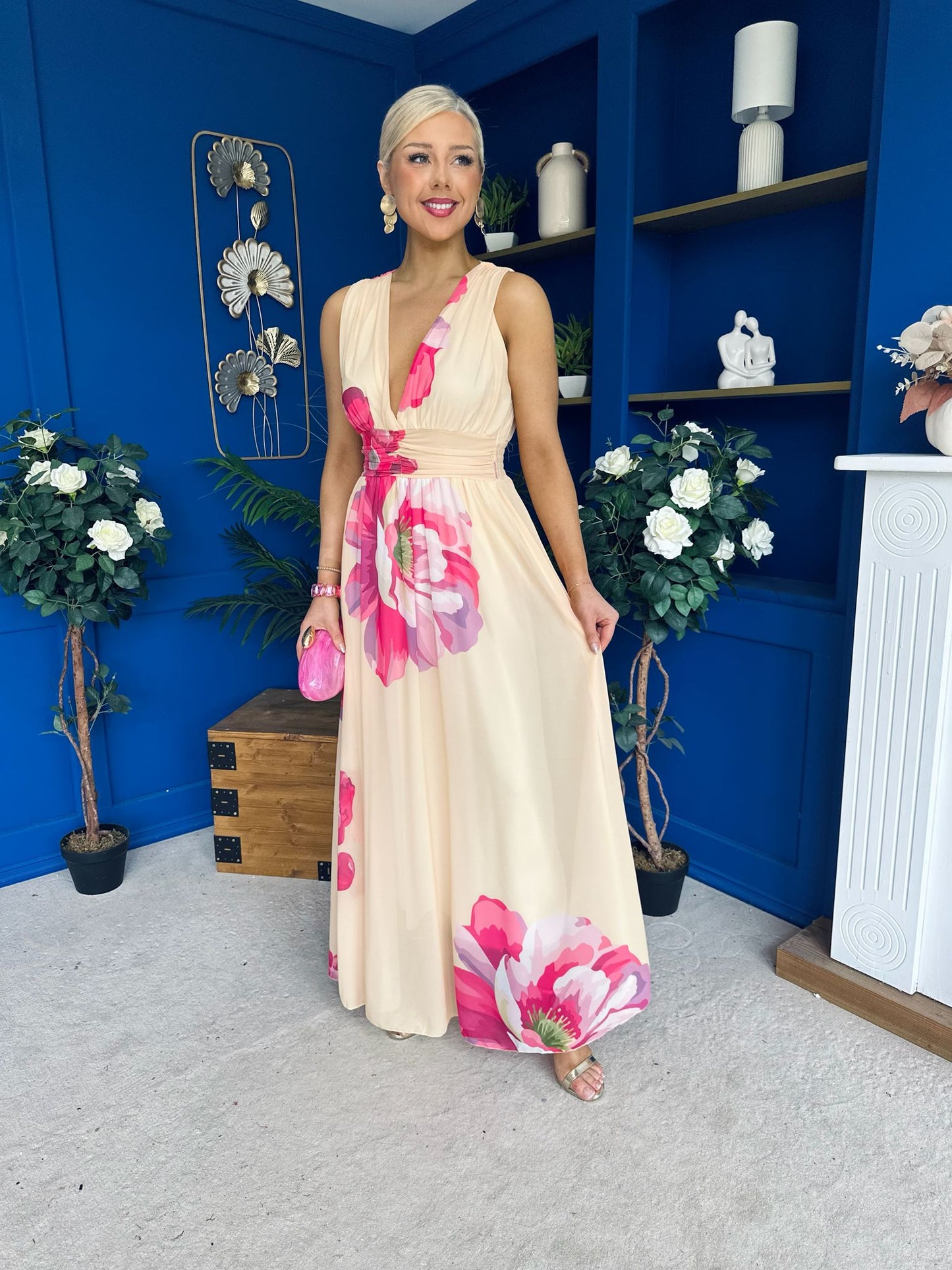 Lindsey Plunge Neck Maxi Dress Floral Yellow