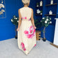 Lindsey Plunge Neck Maxi Dress Floral Yellow