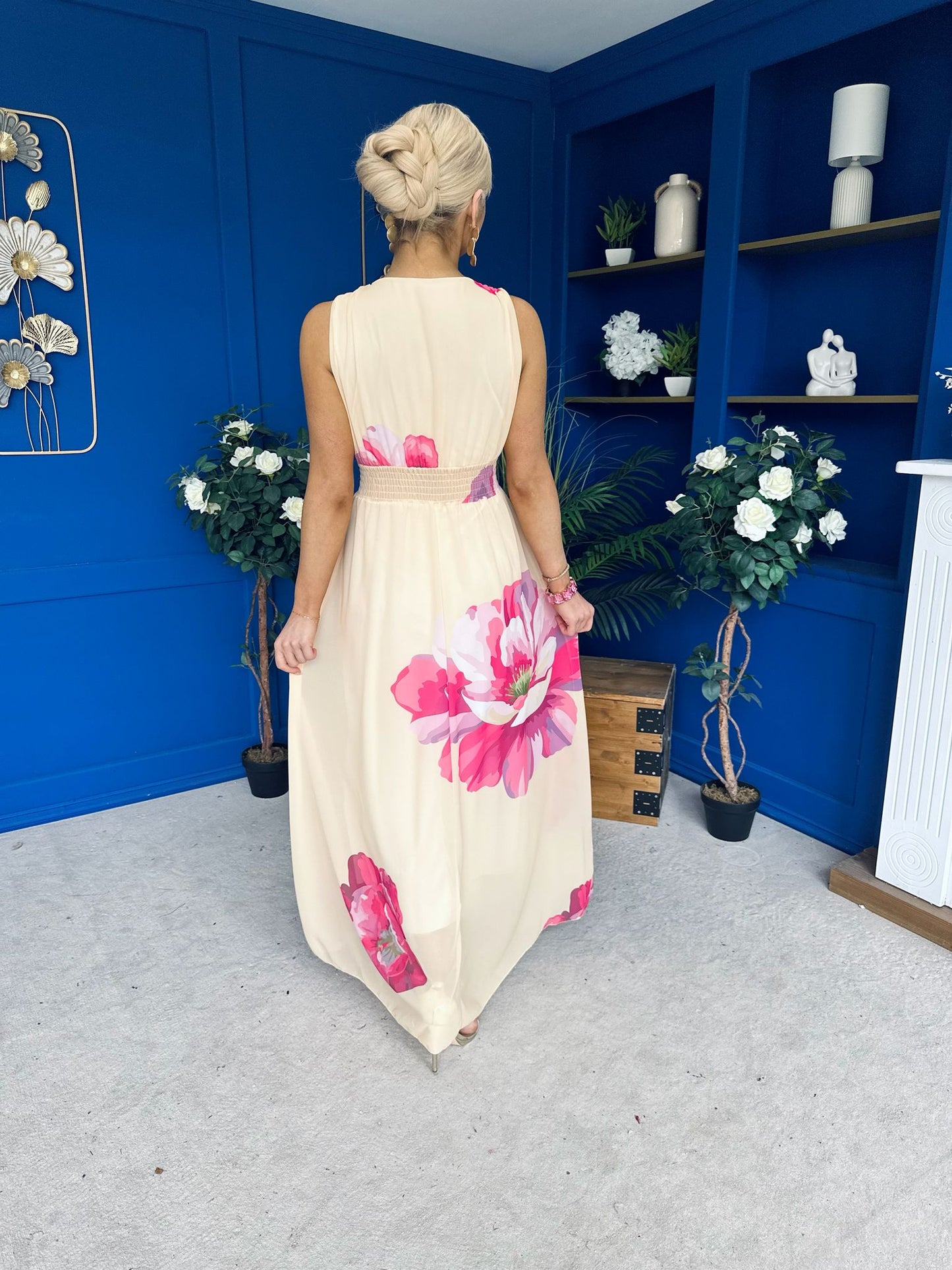 Lindsey Plunge Neck Maxi Dress Floral Yellow
