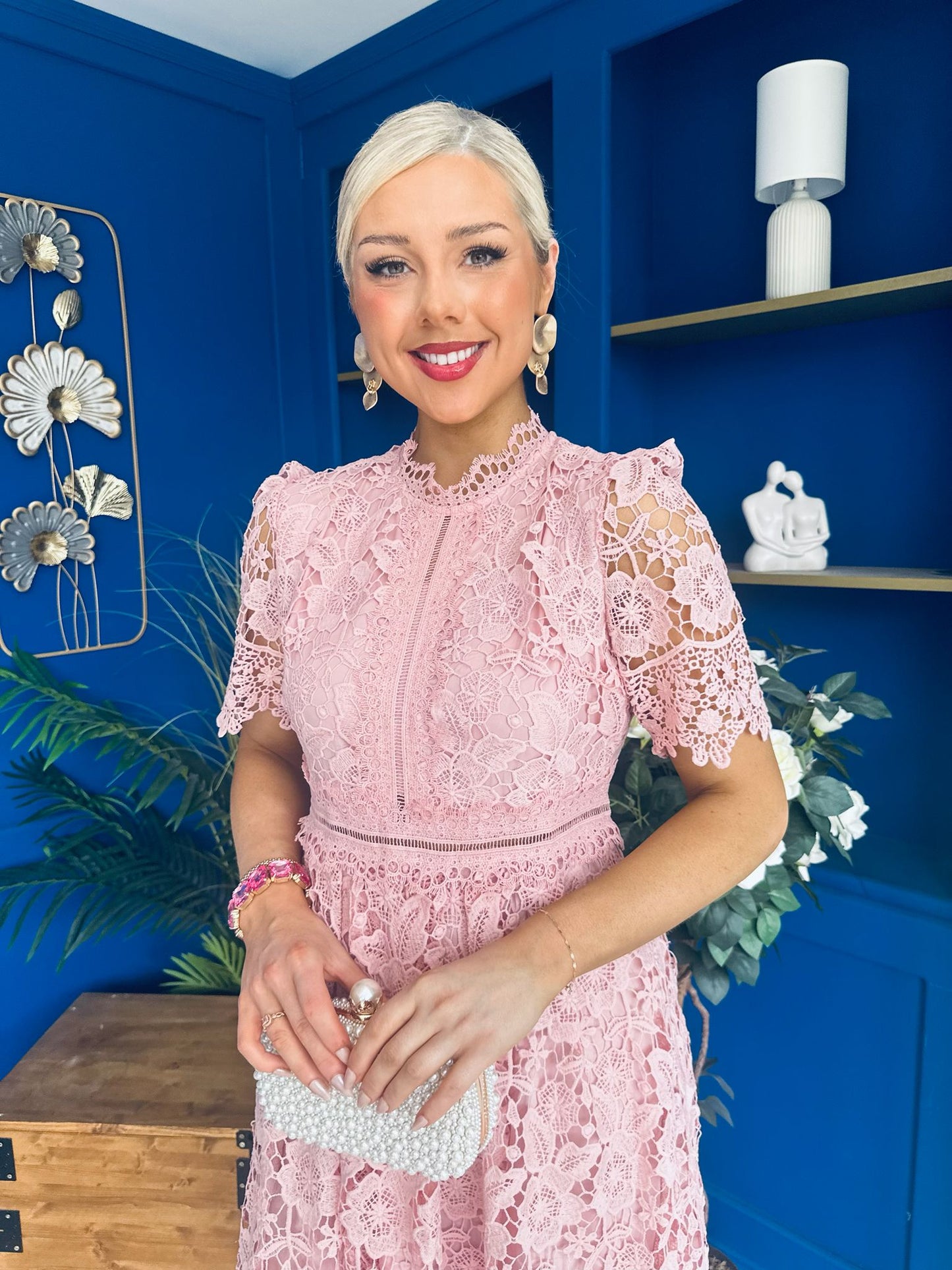 Kimmy Crochet Occasion Midi Dress Blush