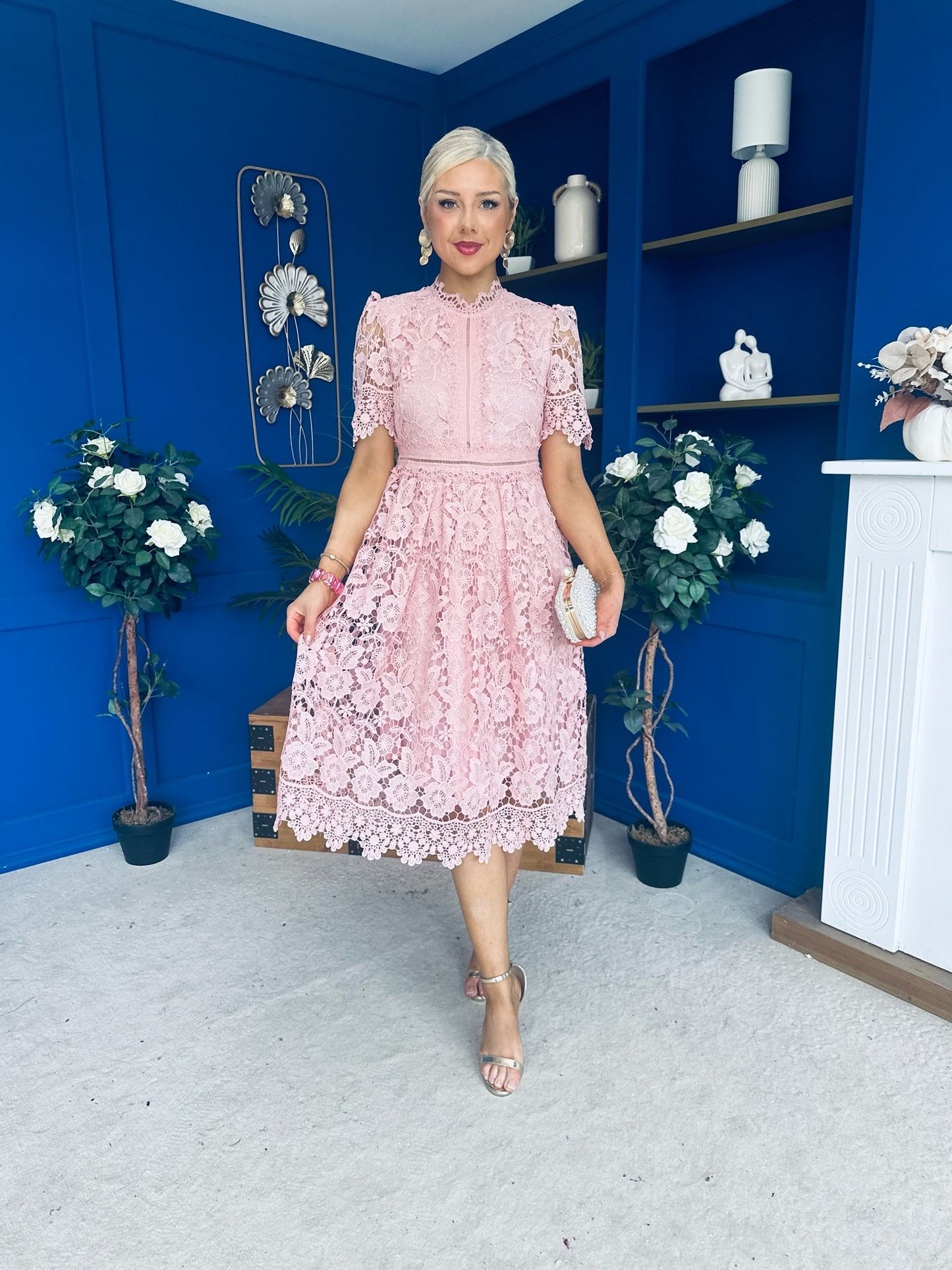 Kimmy Crochet Occasion Midi Dress Blush