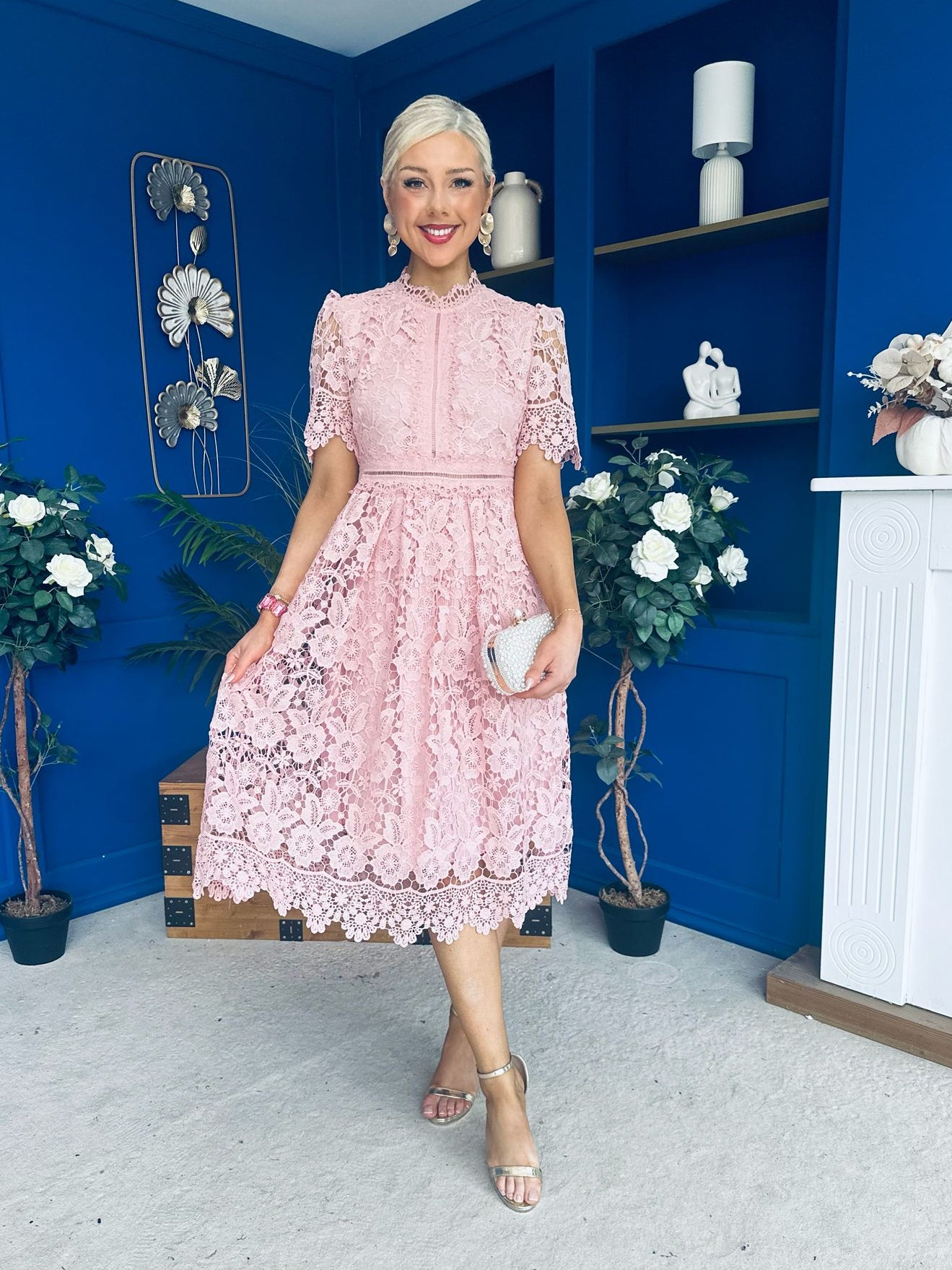 Kimmy Crochet Occasion Midi Dress Blush