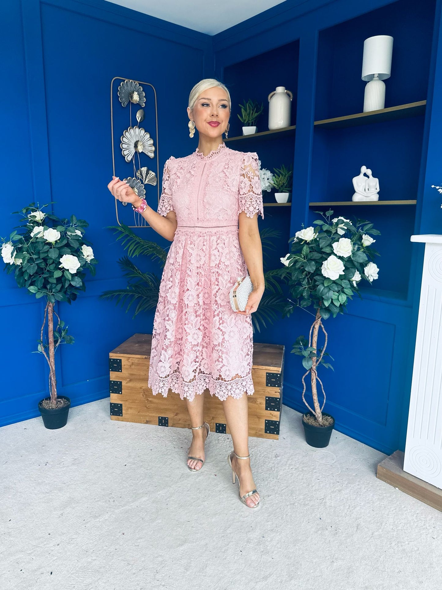 Kimmy Crochet Occasion Midi Dress Blush