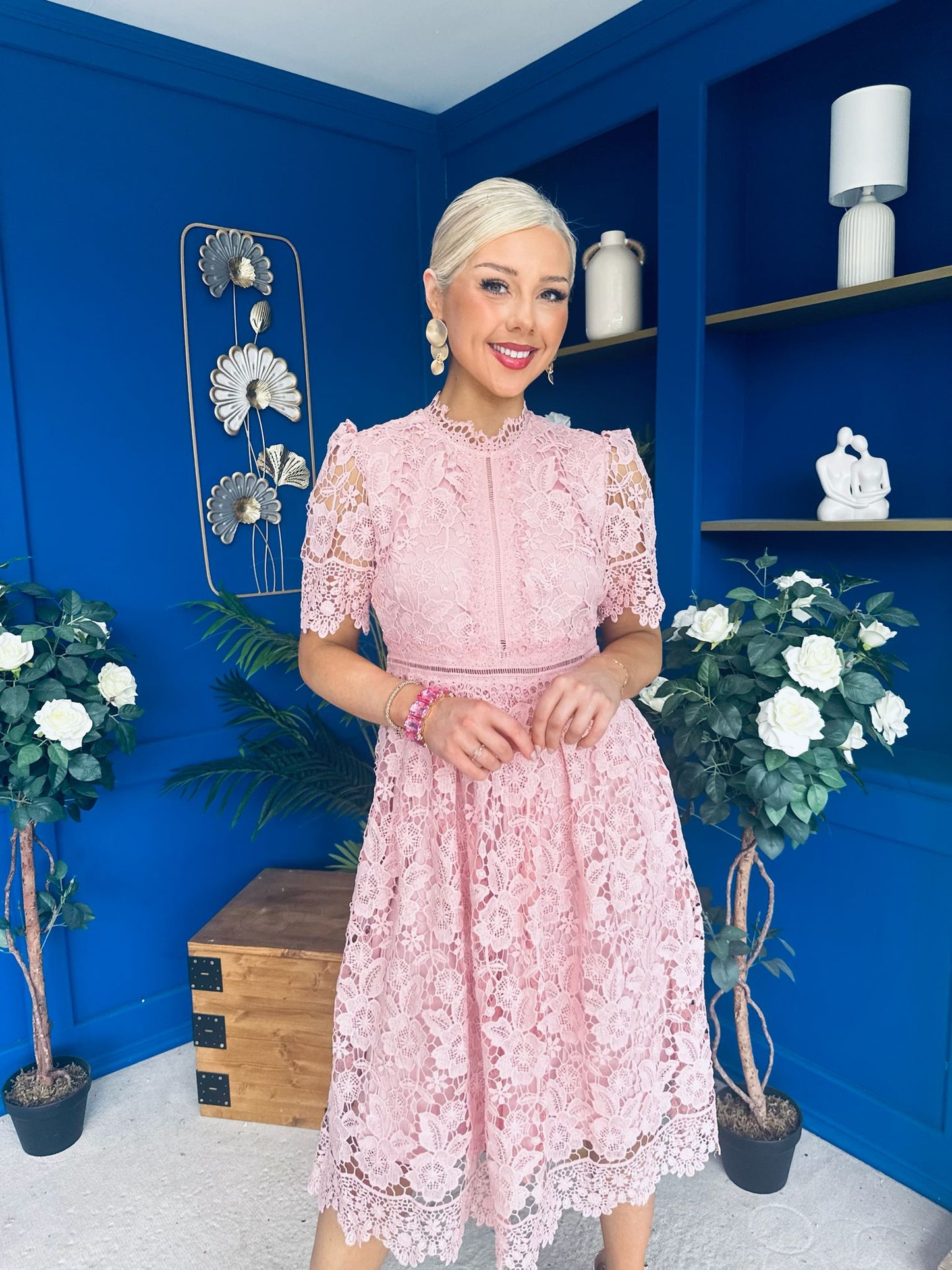 Kimmy Crochet Occasion Midi Dress Blush