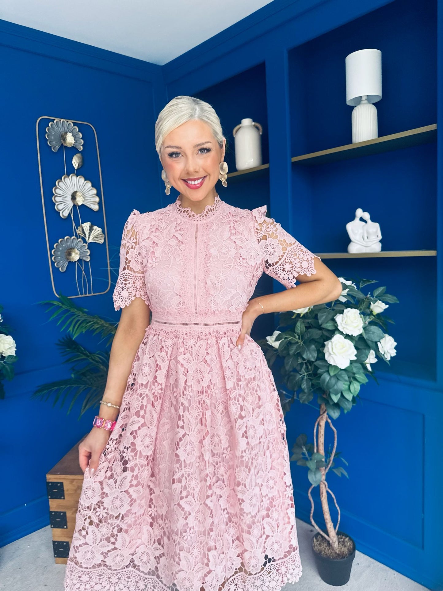Kimmy Crochet Occasion Midi Dress Blush