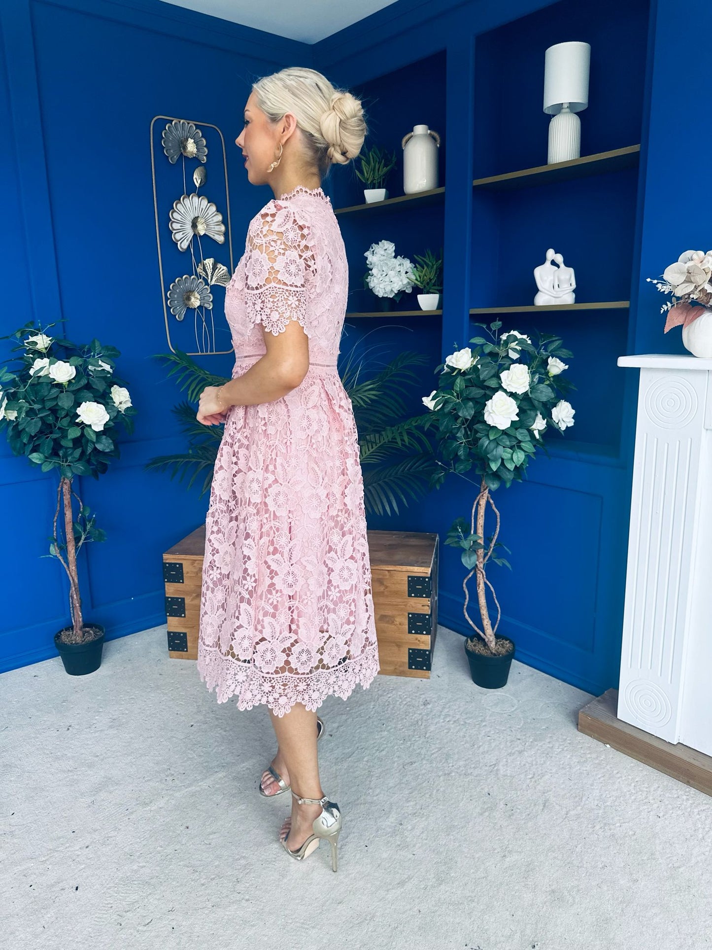 Kimmy Crochet Occasion Midi Dress Blush