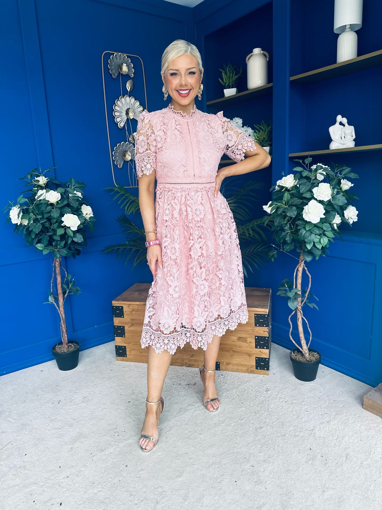 Kimmy Crochet Occasion Midi Dress Blush