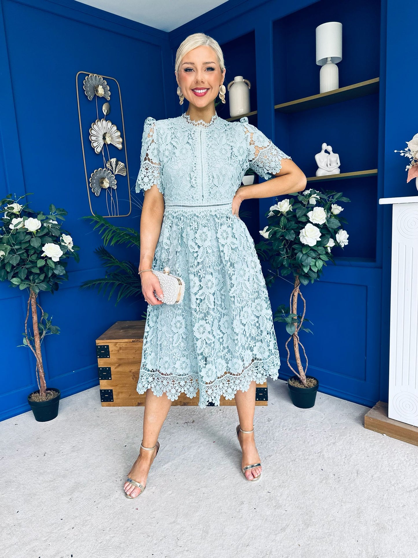 Kimmy Crochet Occasion Midi Dress Sage