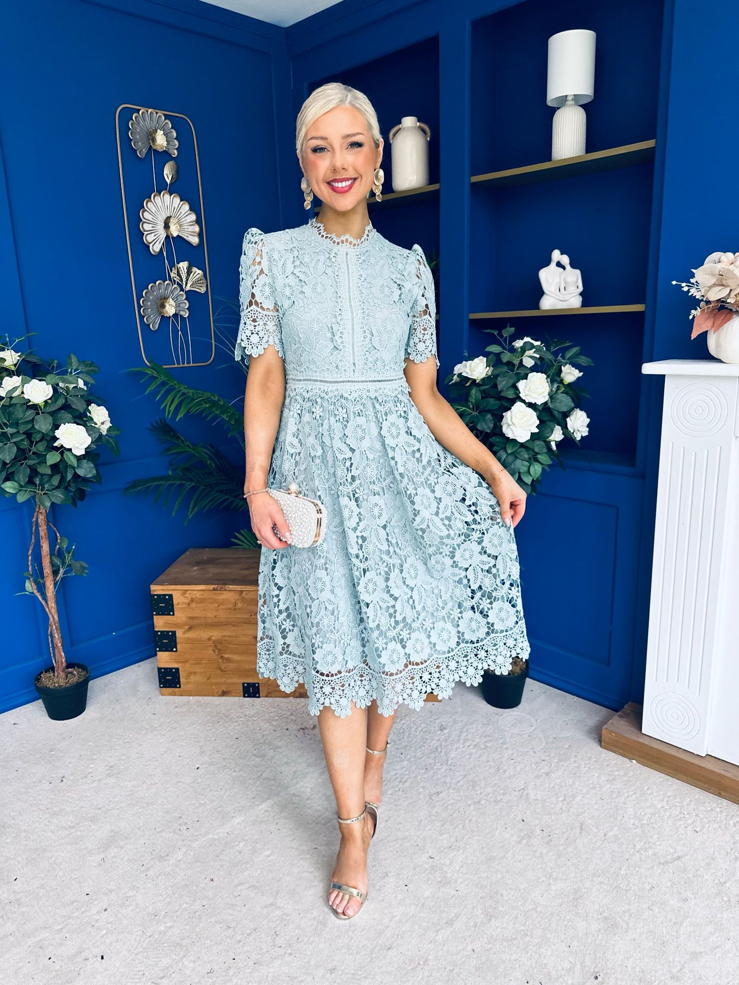 Kimmy Crochet Occasion Midi Dress Sage
