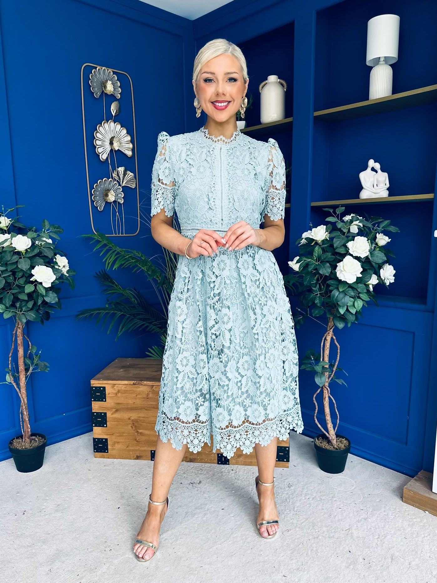 Kimmy Crochet Occasion Midi Dress Sage