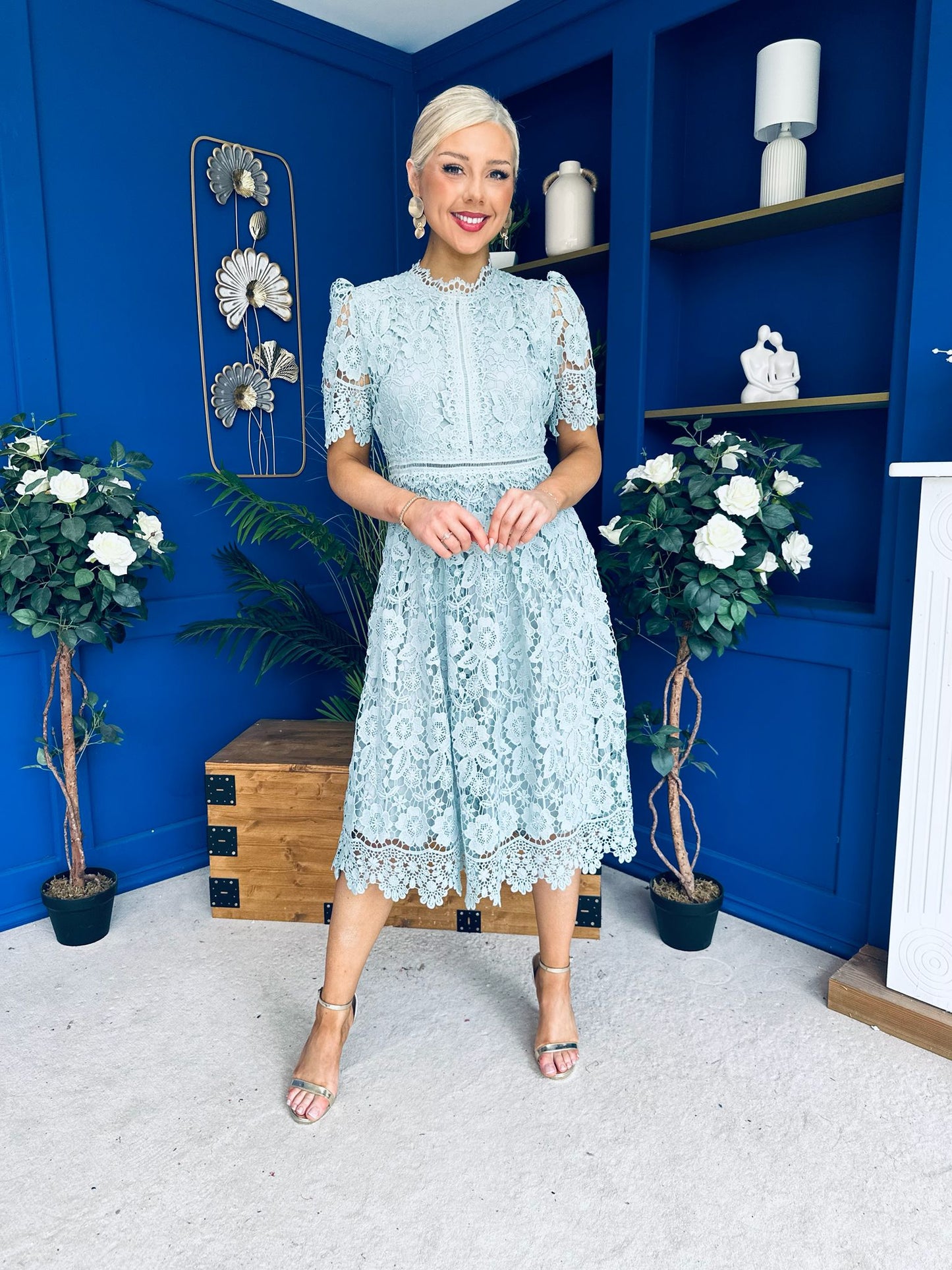 Kimmy Crochet Occasion Midi Dress Sage