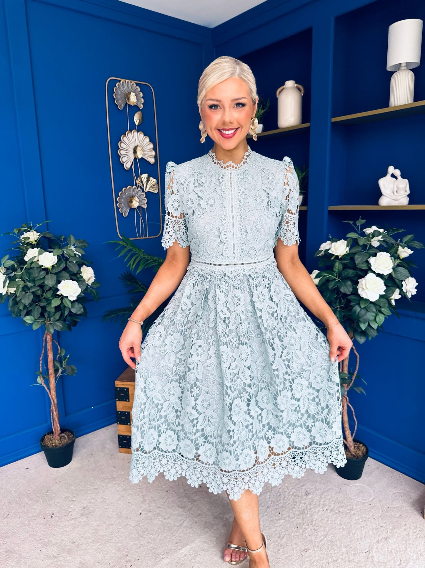 Kimmy Crochet Occasion Midi Dress Sage