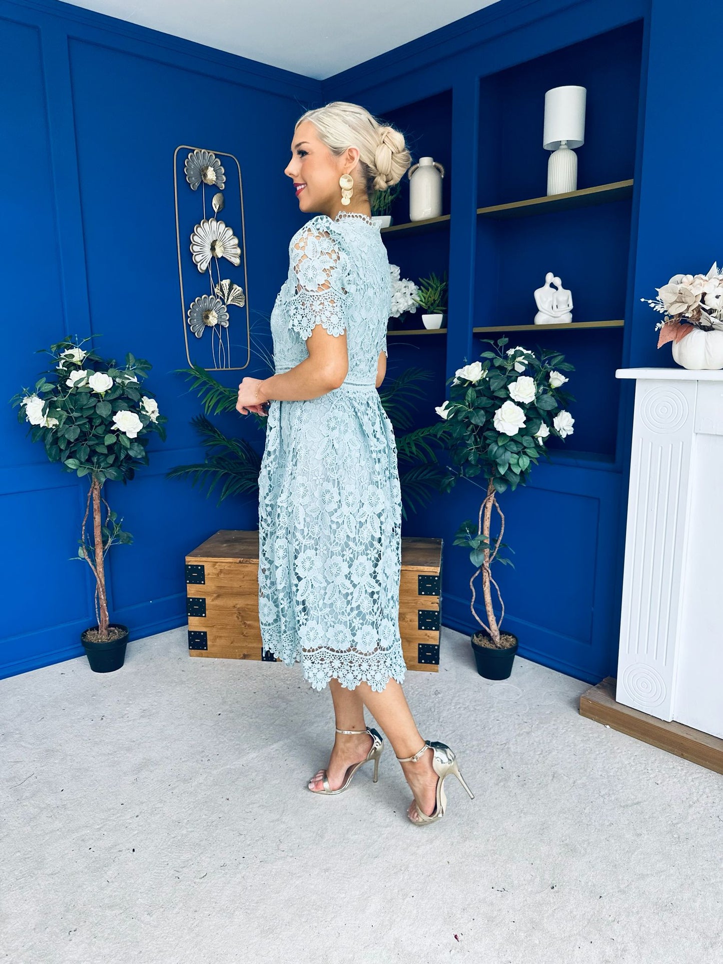 Kimmy Crochet Occasion Midi Dress Sage