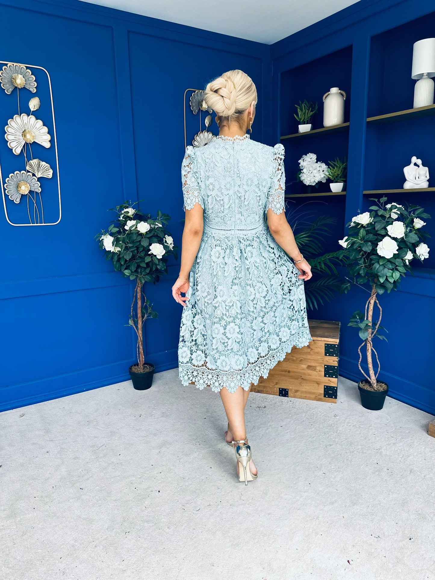 Kimmy Crochet Occasion Midi Dress Sage