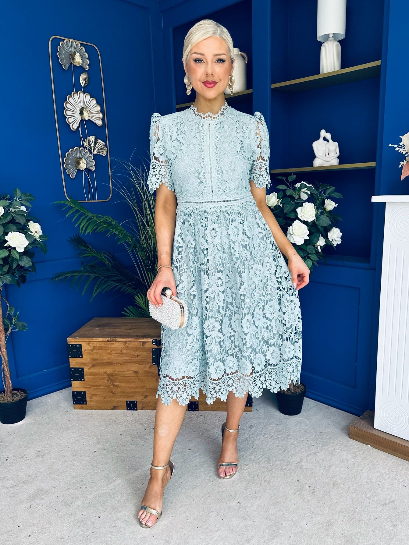 Kimmy Crochet Occasion Midi Dress Sage