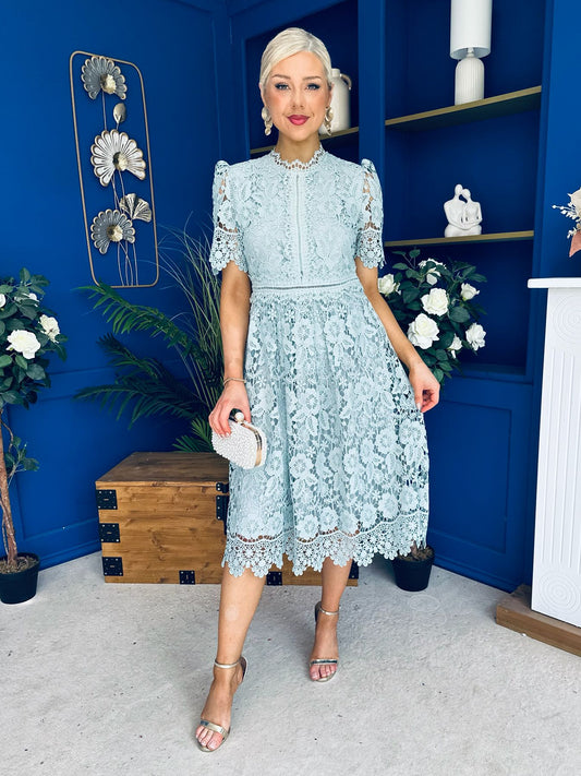 Kimmy Crochet Occasion Midi Dress Sage