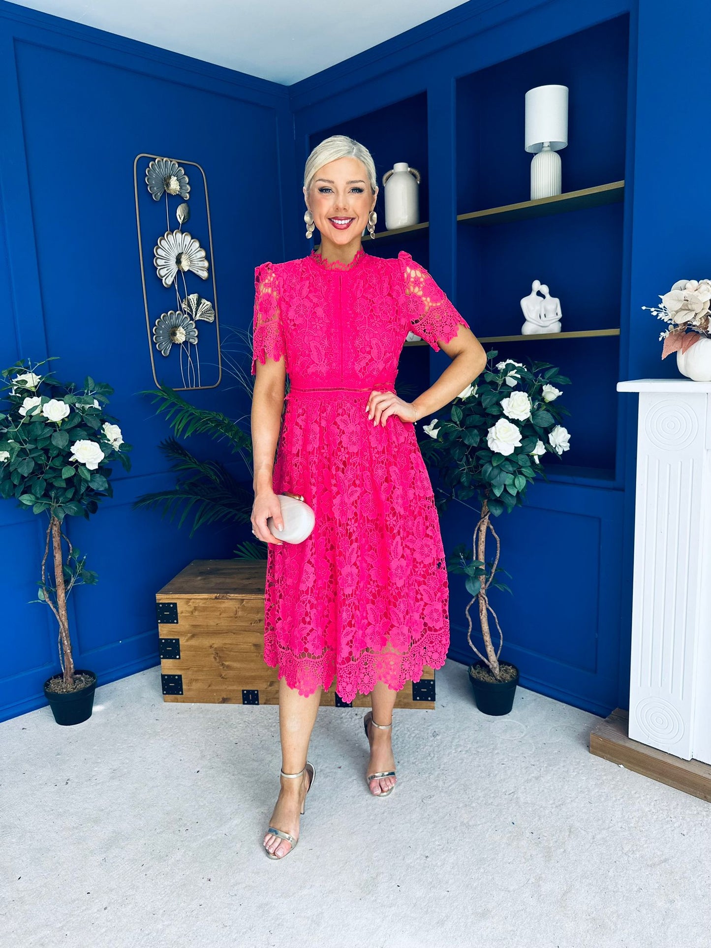Kimmy Crochet Occasion Midi Dress Fuchsia