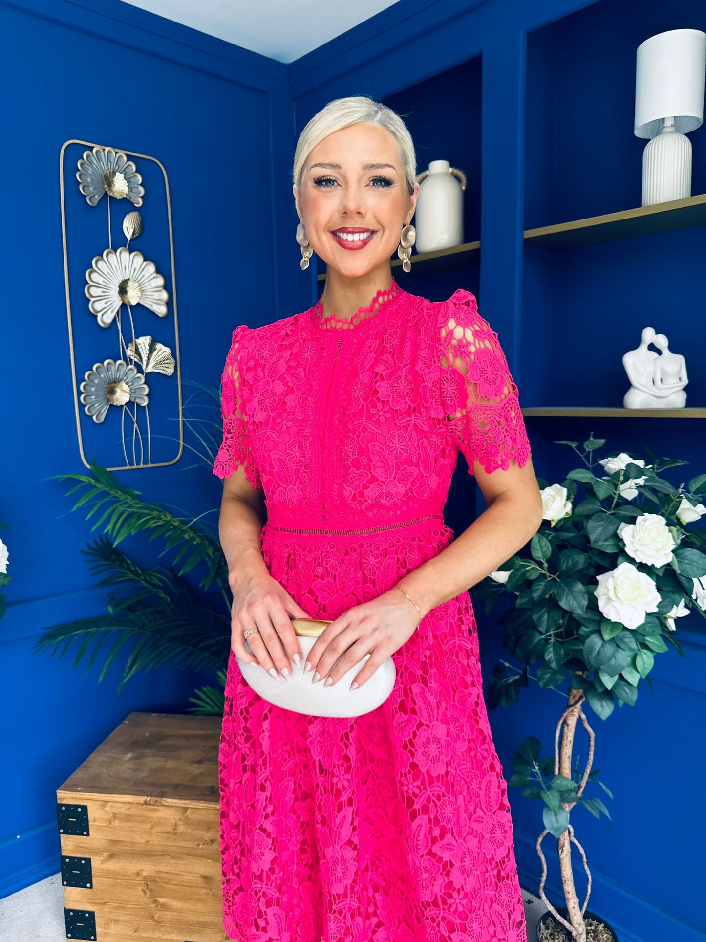 Kimmy Crochet Occasion Midi Dress Fuchsia