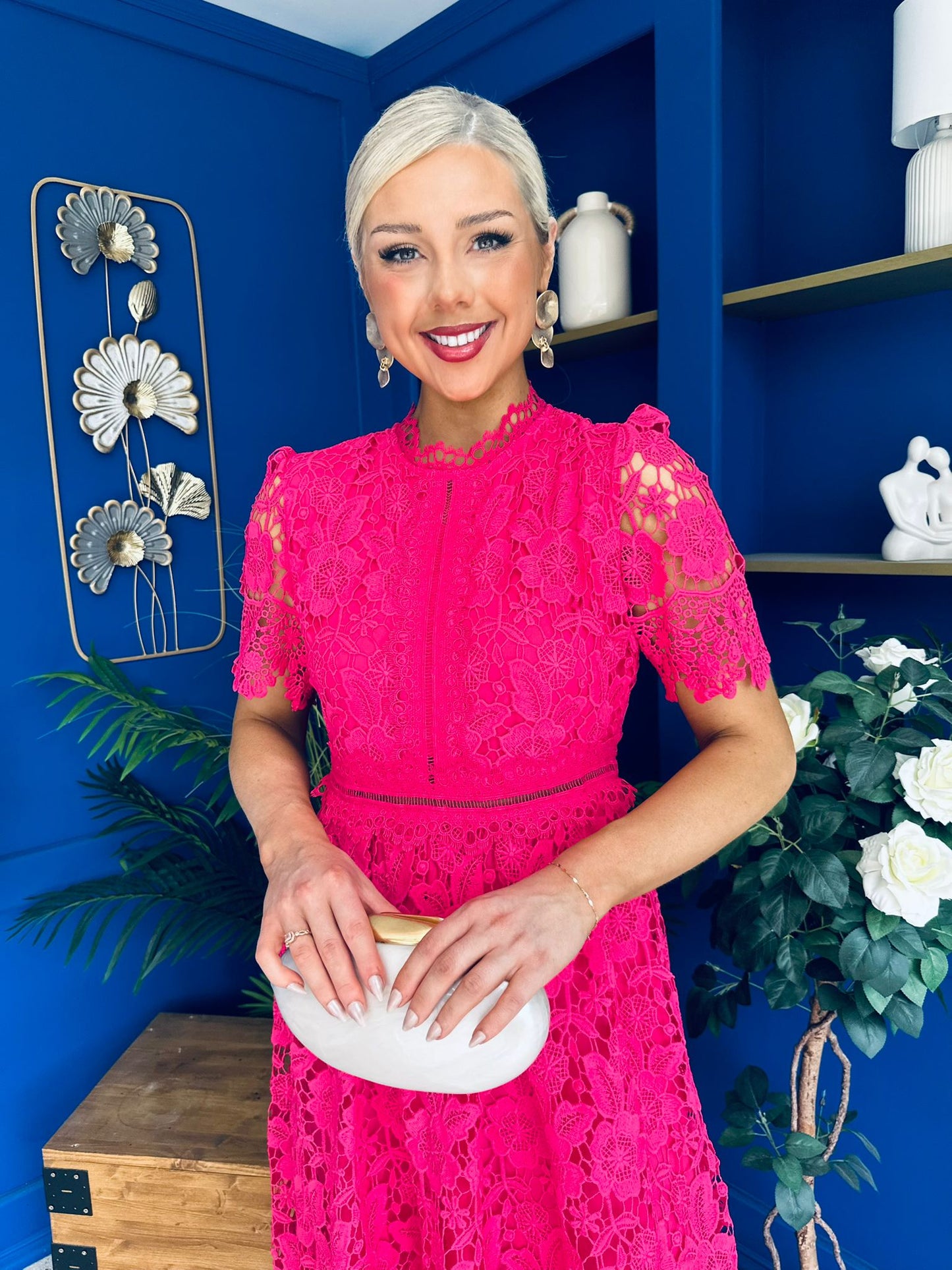 Kimmy Crochet Occasion Midi Dress Fuchsia
