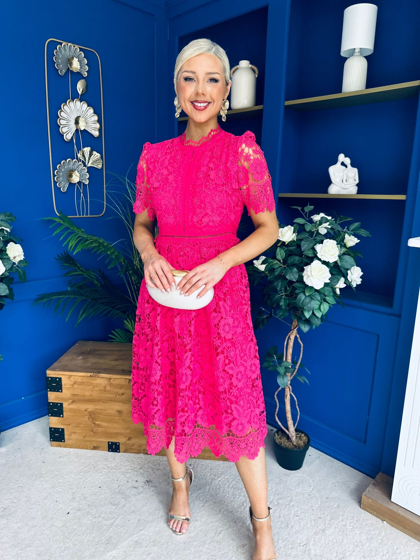 Kimmy Crochet Occasion Midi Dress Fuchsia