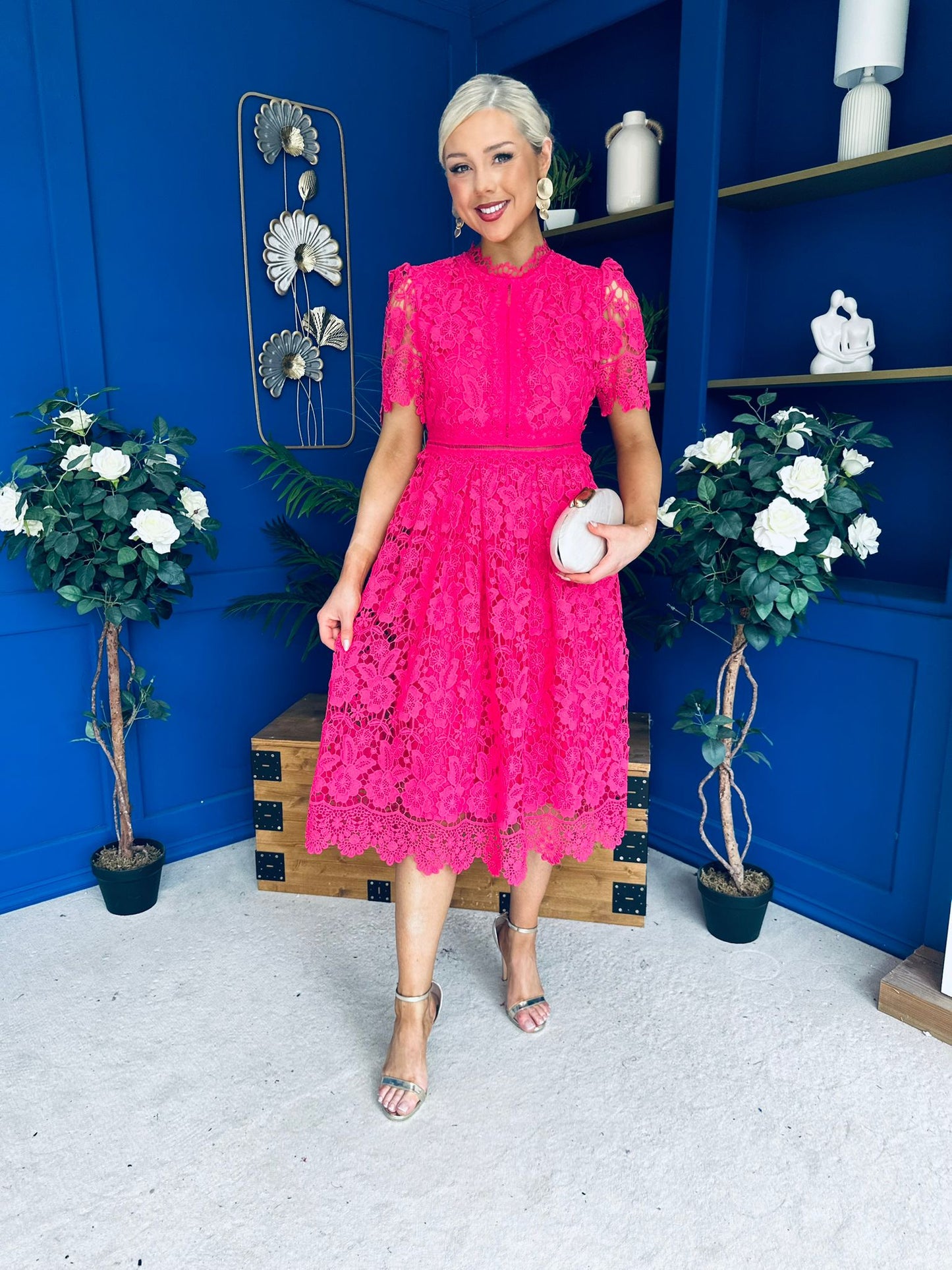 Kimmy Crochet Occasion Midi Dress Fuchsia