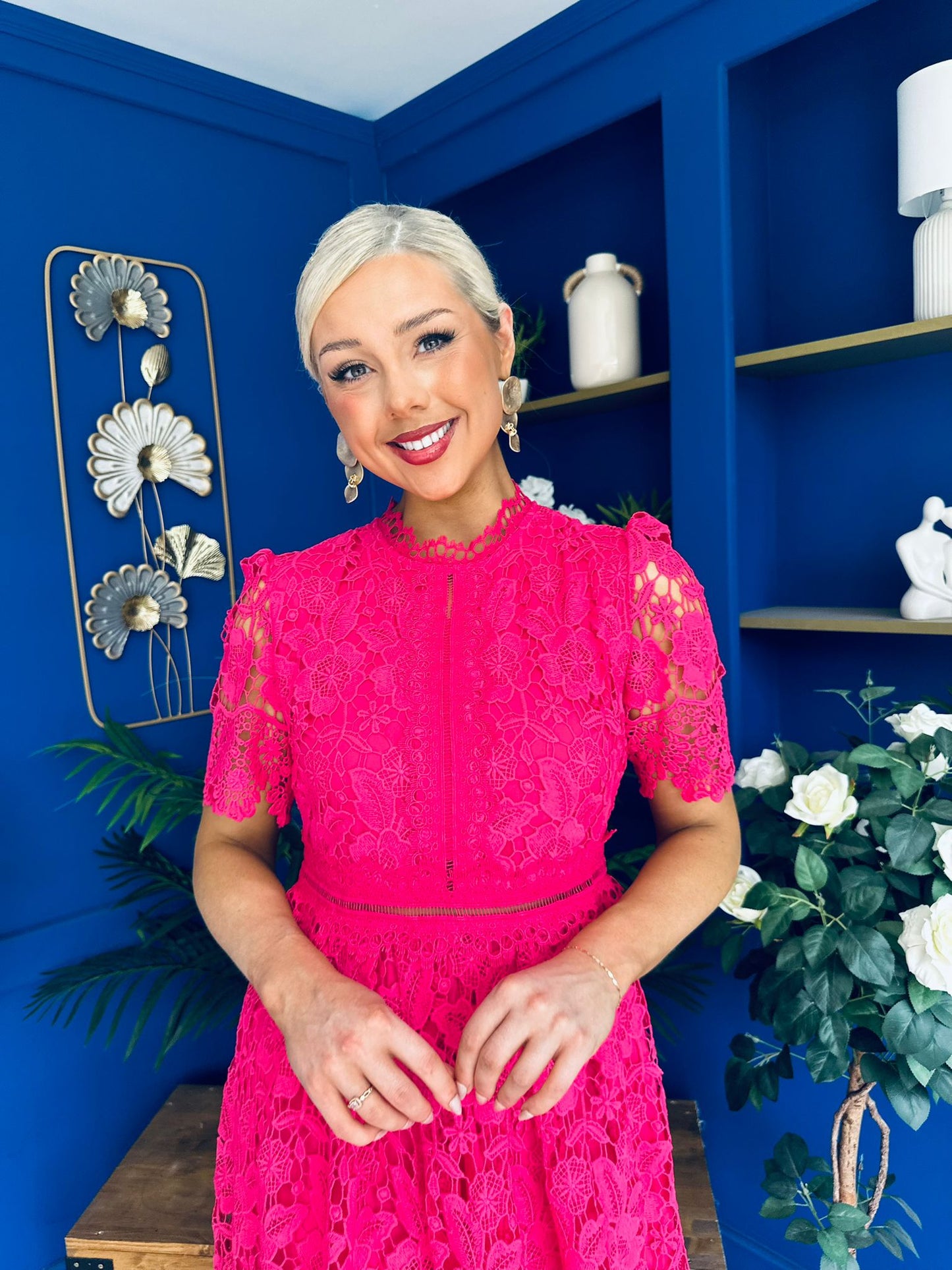 Kimmy Crochet Occasion Midi Dress Fuchsia
