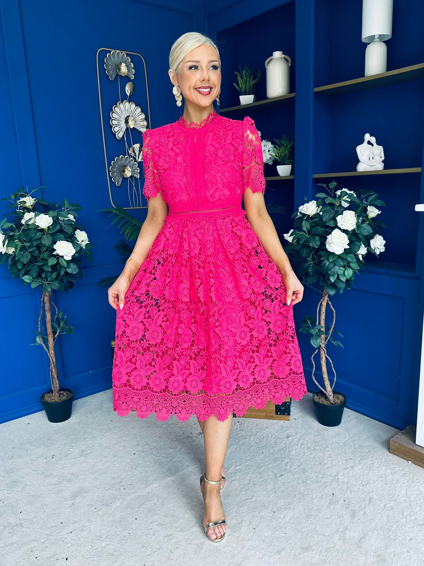 Kimmy Crochet Occasion Midi Dress Fuchsia
