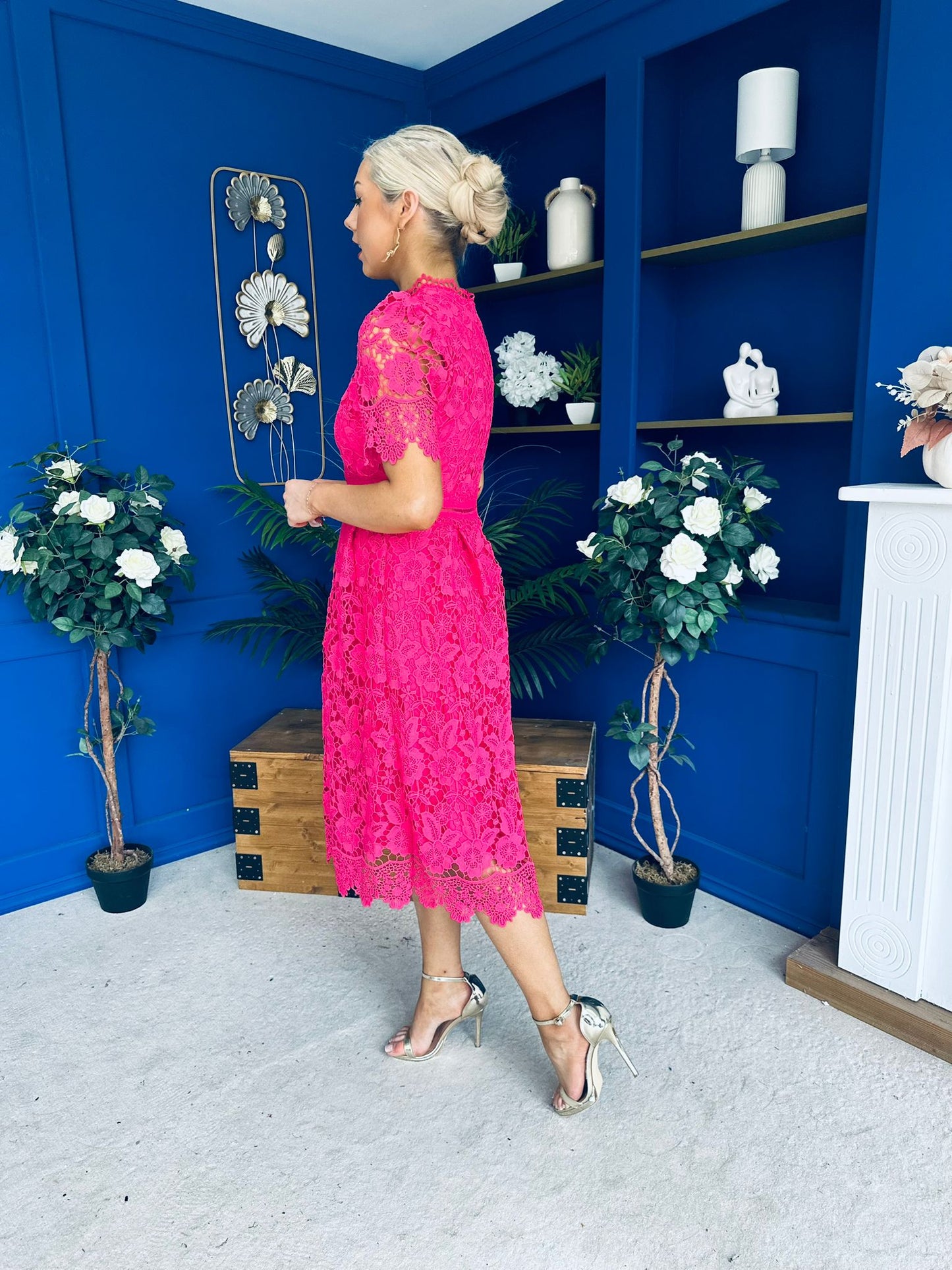Kimmy Crochet Occasion Midi Dress Fuchsia