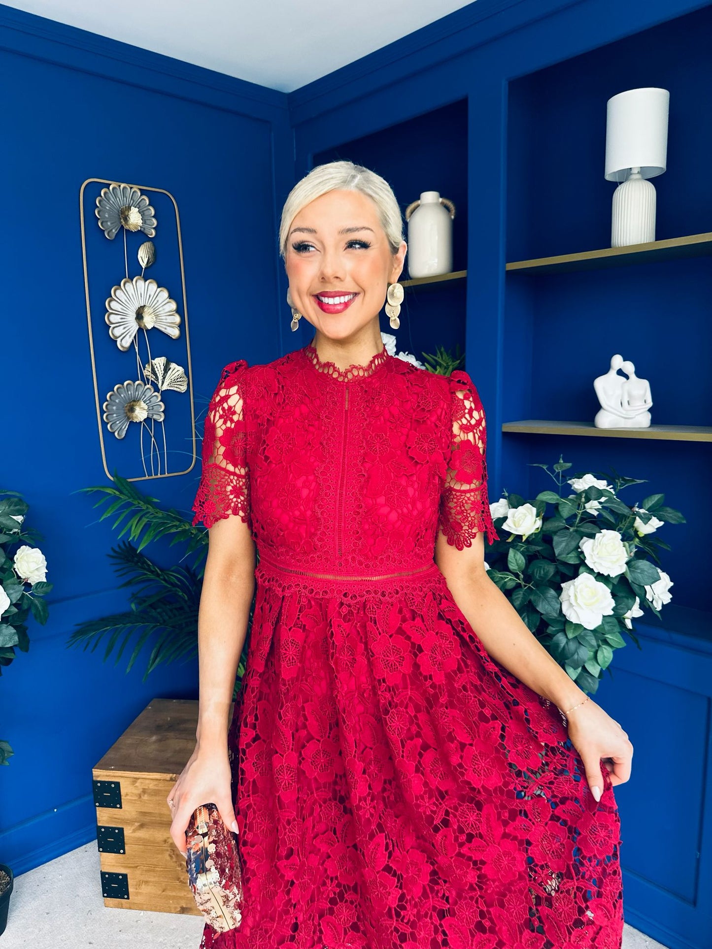 Kimmy Crochet Occasion Midi Dress Ruby