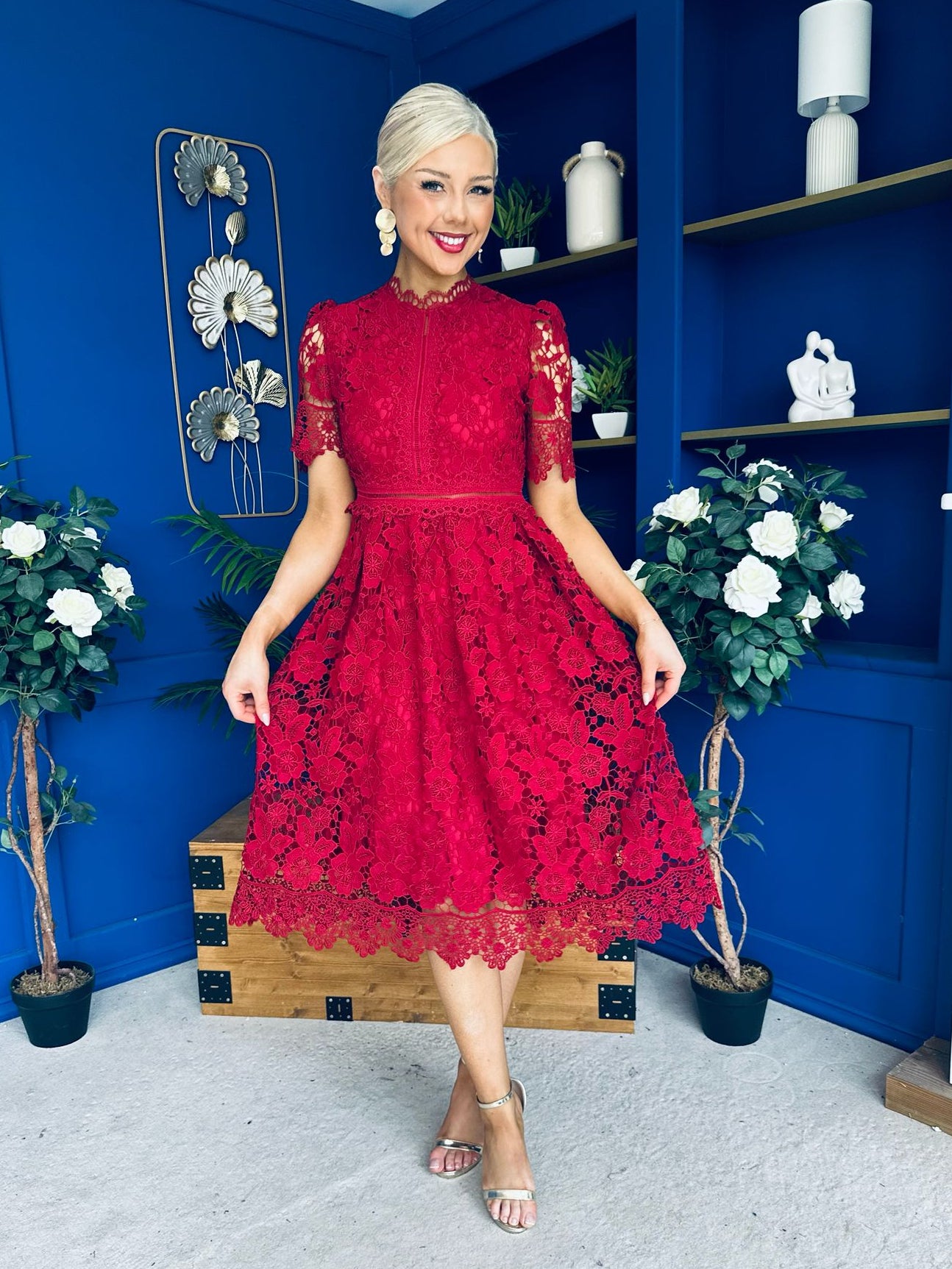Kimmy Crochet Occasion Midi Dress Ruby