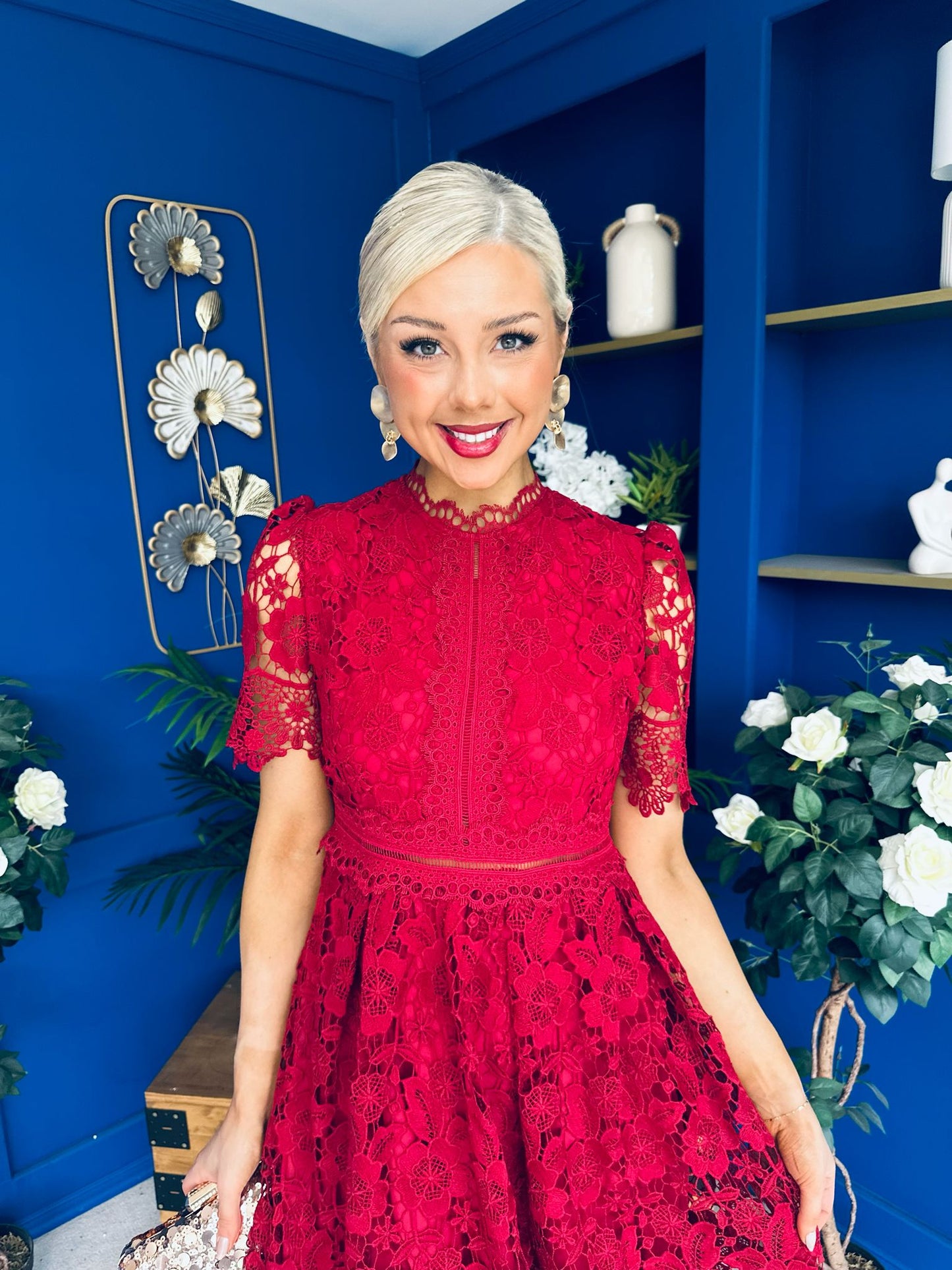 Kimmy Crochet Occasion Midi Dress Ruby