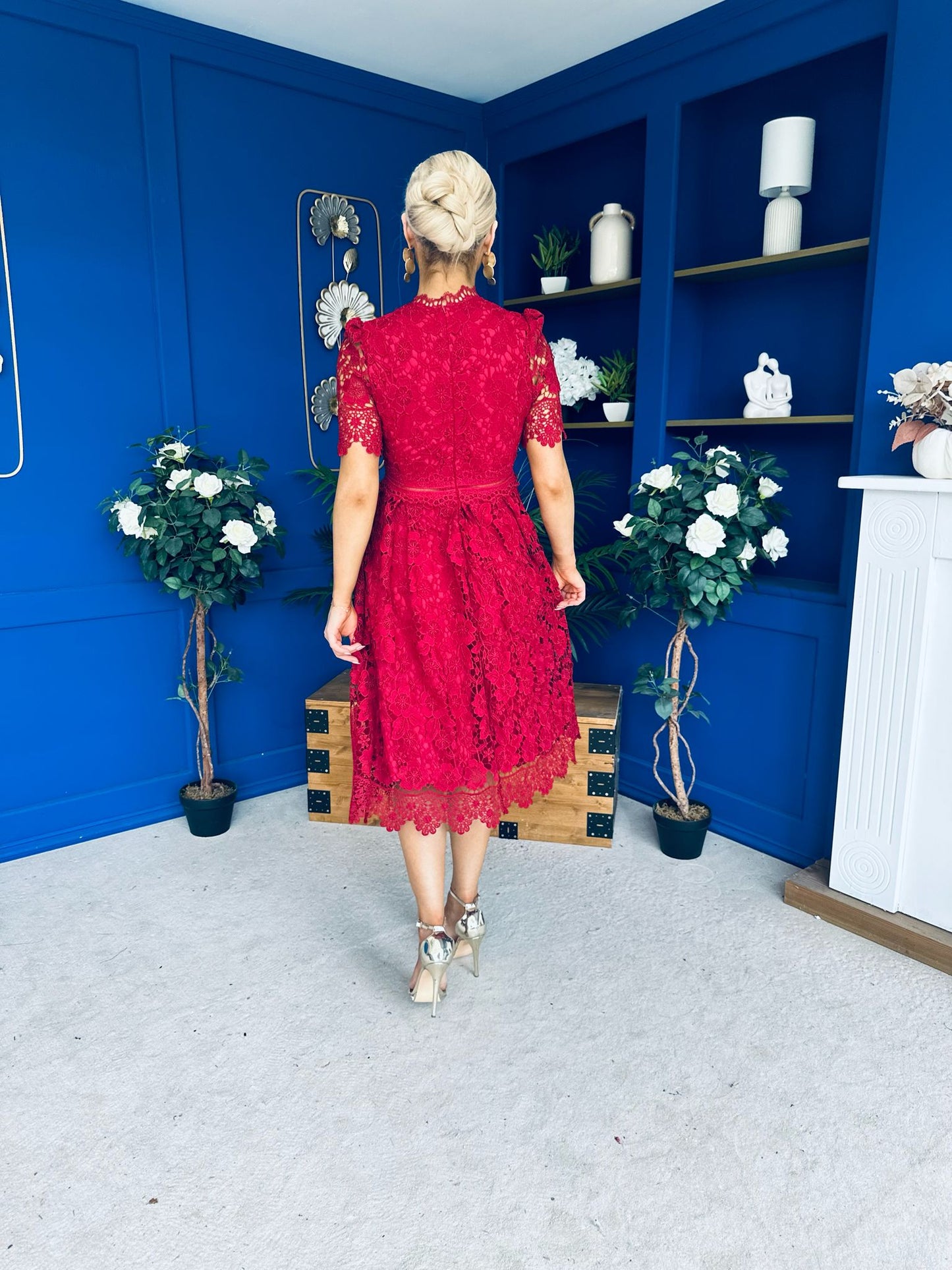 Kimmy Crochet Occasion Midi Dress Ruby