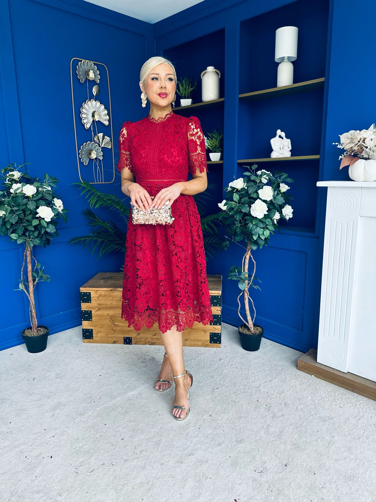 Kimmy Crochet Occasion Midi Dress Ruby
