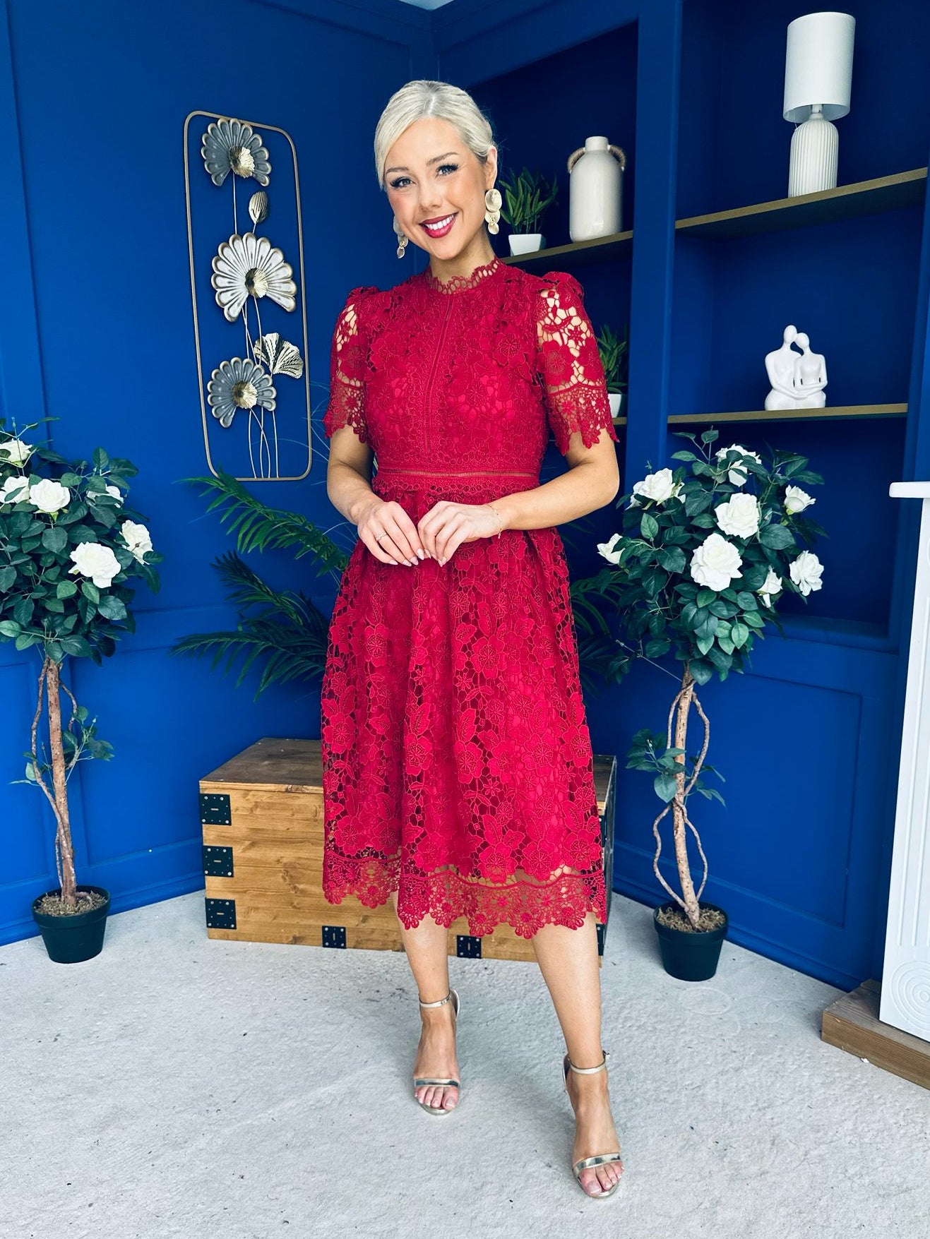 Kimmy Crochet Occasion Midi Dress Ruby