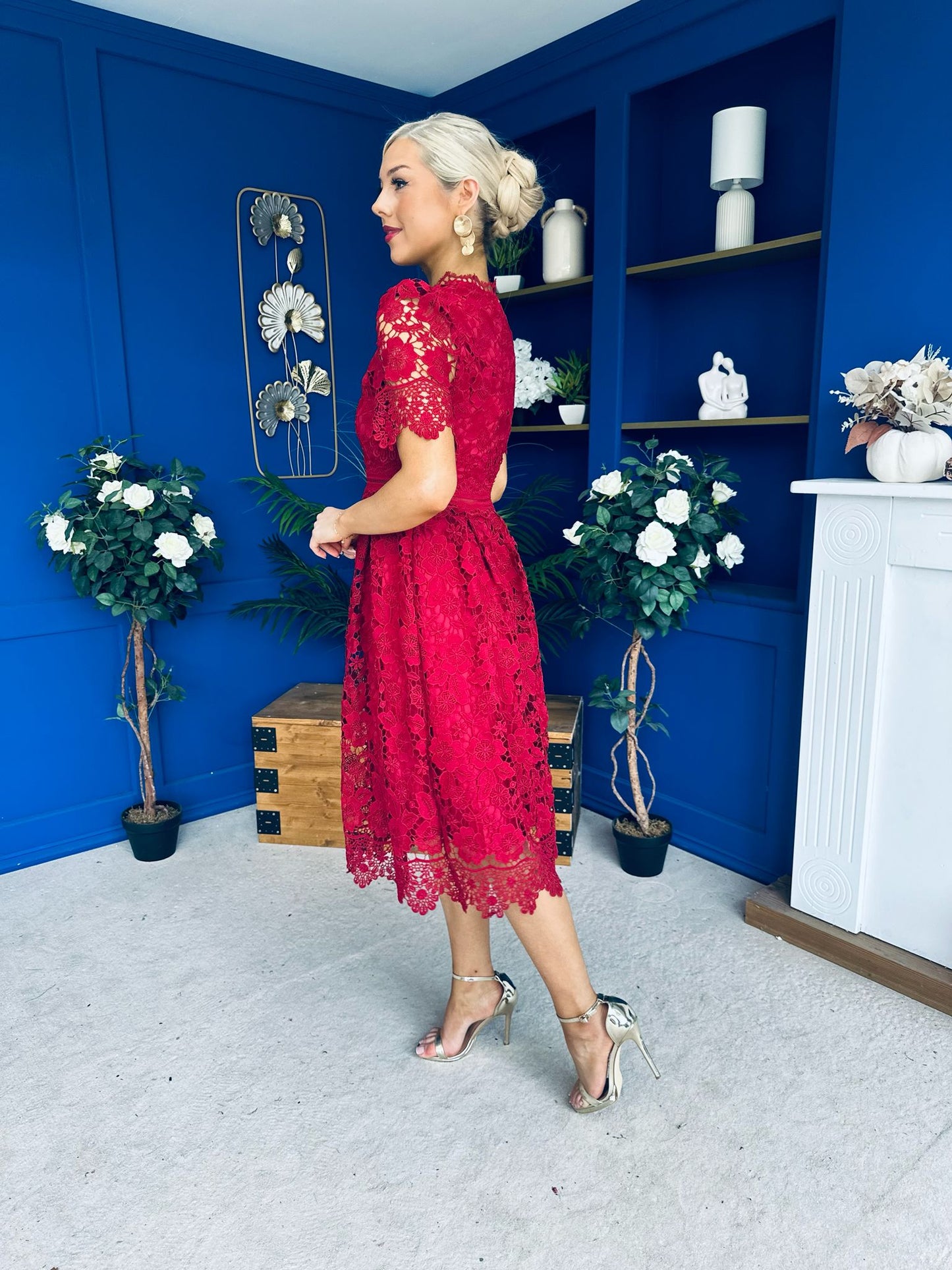 Kimmy Crochet Occasion Midi Dress Ruby