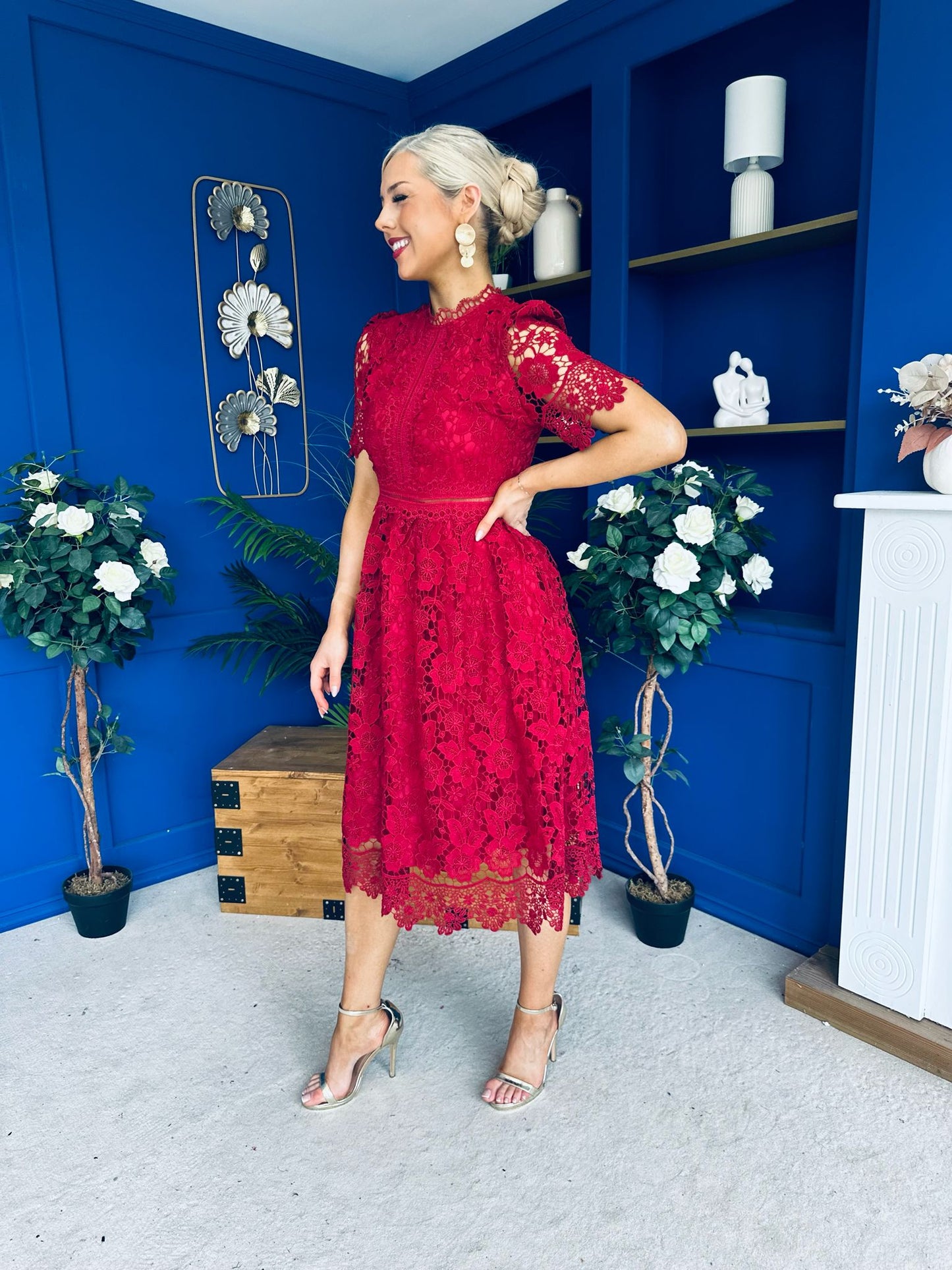 Kimmy Crochet Occasion Midi Dress Ruby