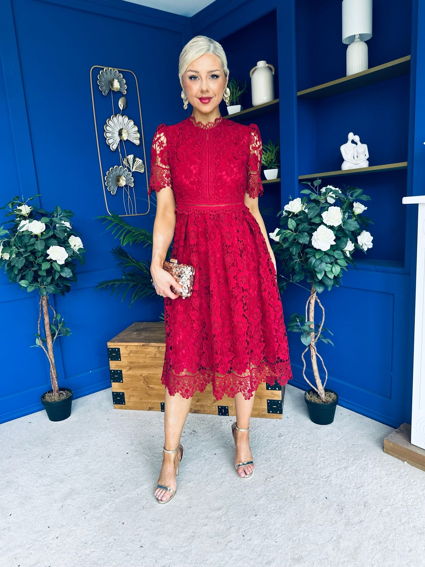 Kimmy Crochet Occasion Midi Dress Ruby