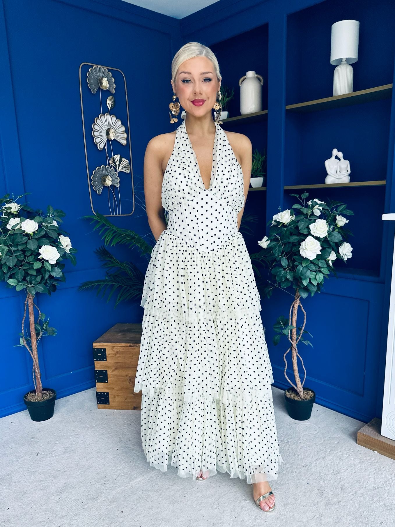 Melinda Layered Occasion Dress Polka Cream