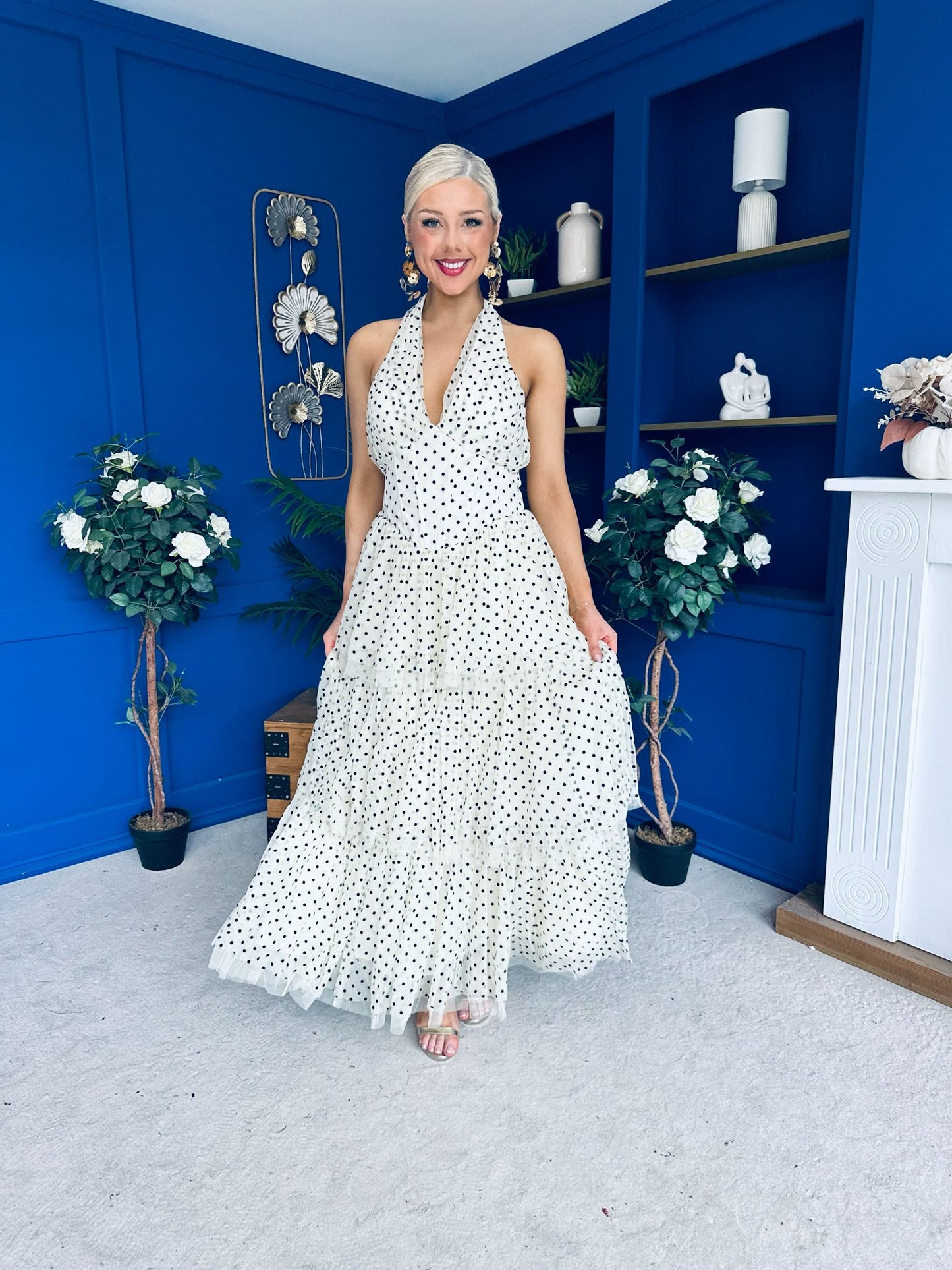 Melinda Layered Occasion Dress Polka Cream