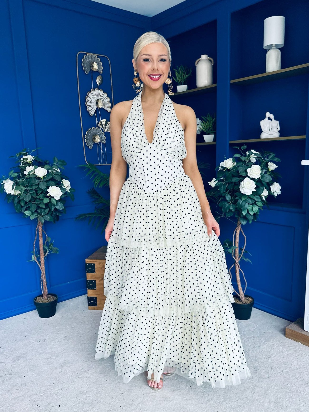Melinda Layered Occasion Dress Polka Cream