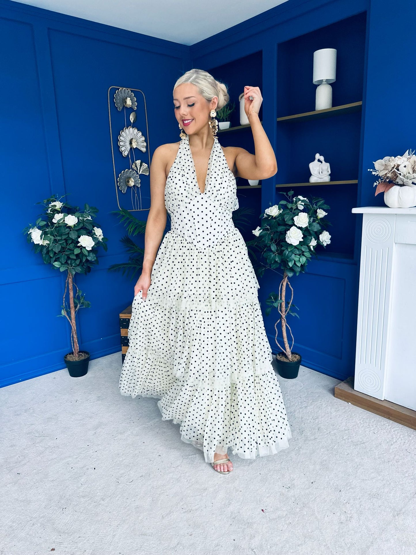 Melinda Layered Occasion Dress Polka Cream