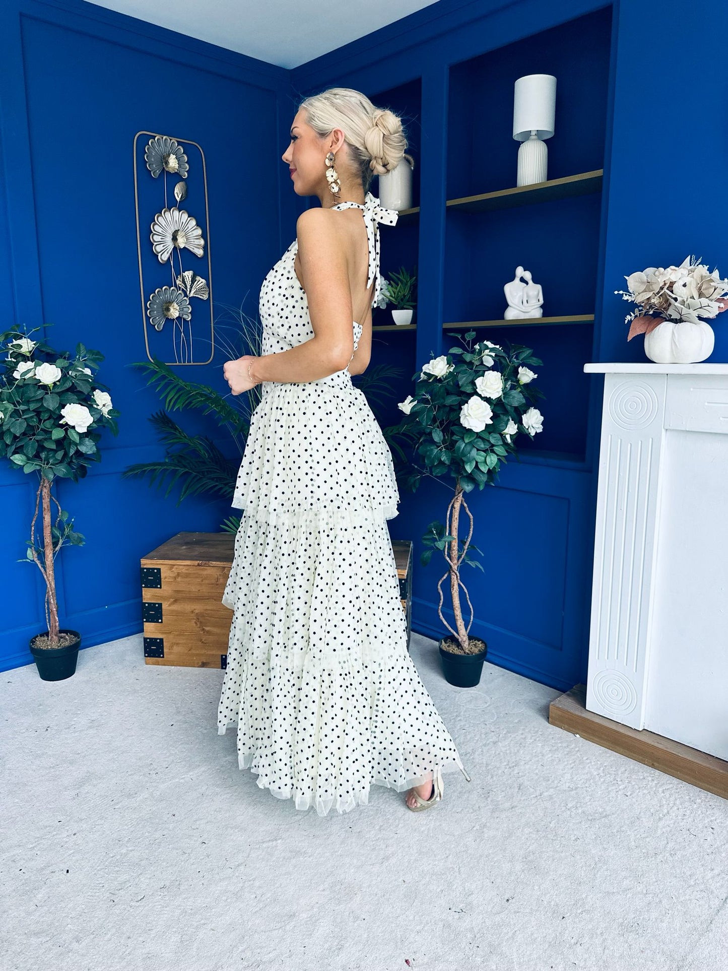 Melinda Layered Occasion Dress Polka Cream