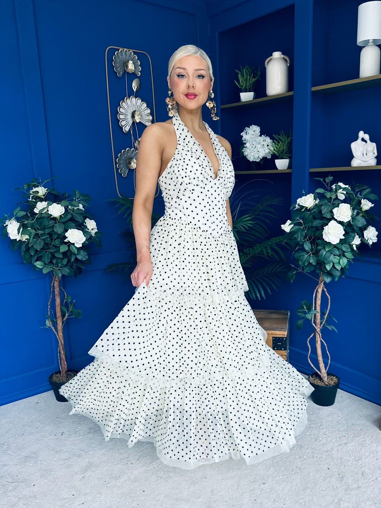 Melinda Layered Occasion Dress Polka Cream
