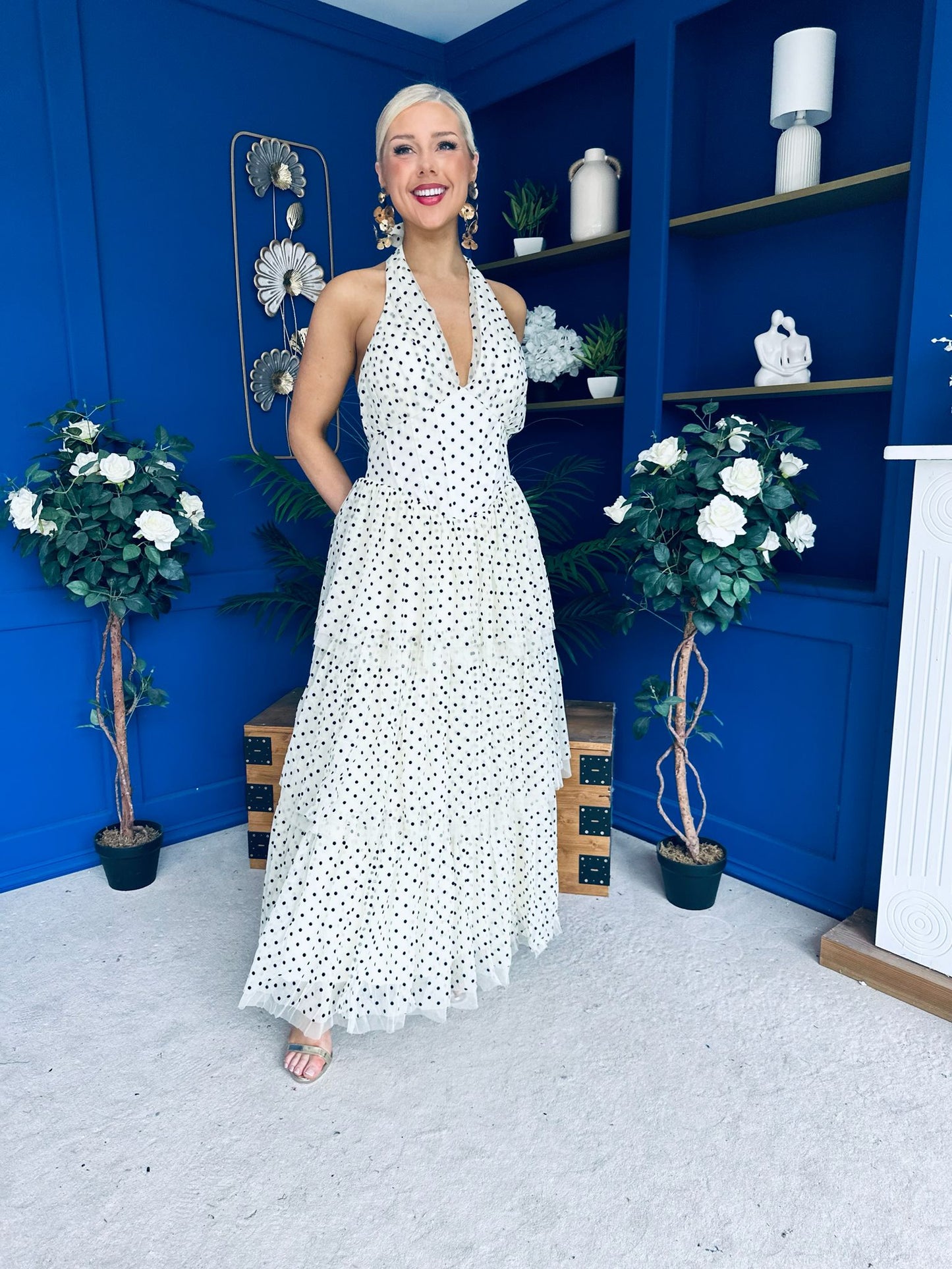 Melinda Layered Occasion Dress Polka Cream