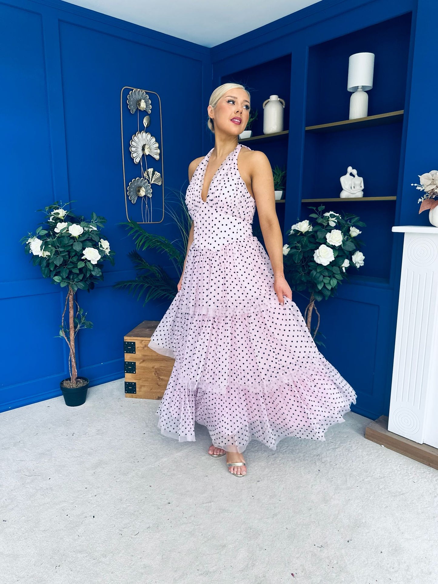 Melinda Layered Occasion Dress Polka Pink
