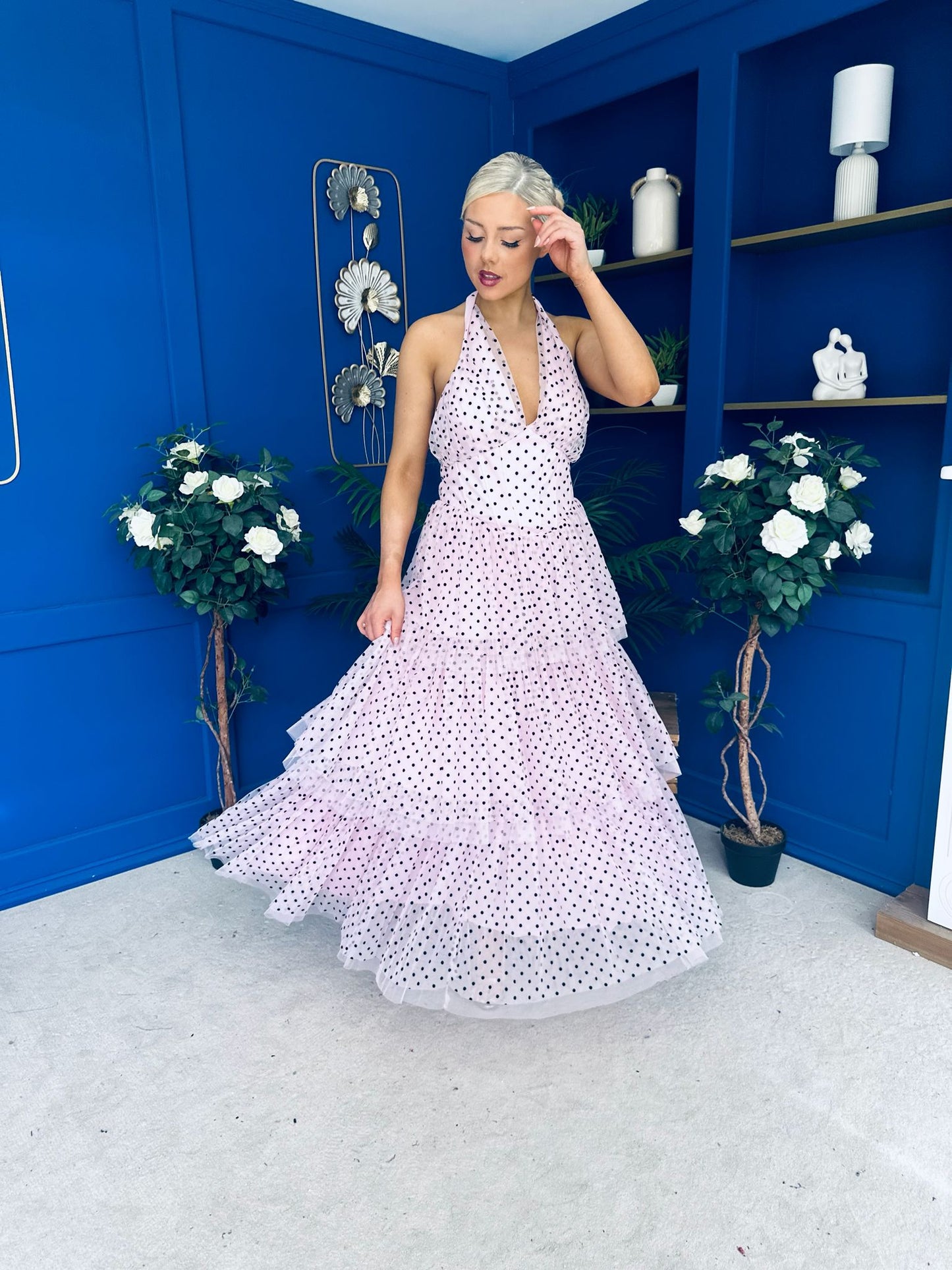 Melinda Layered Occasion Dress Polka Pink