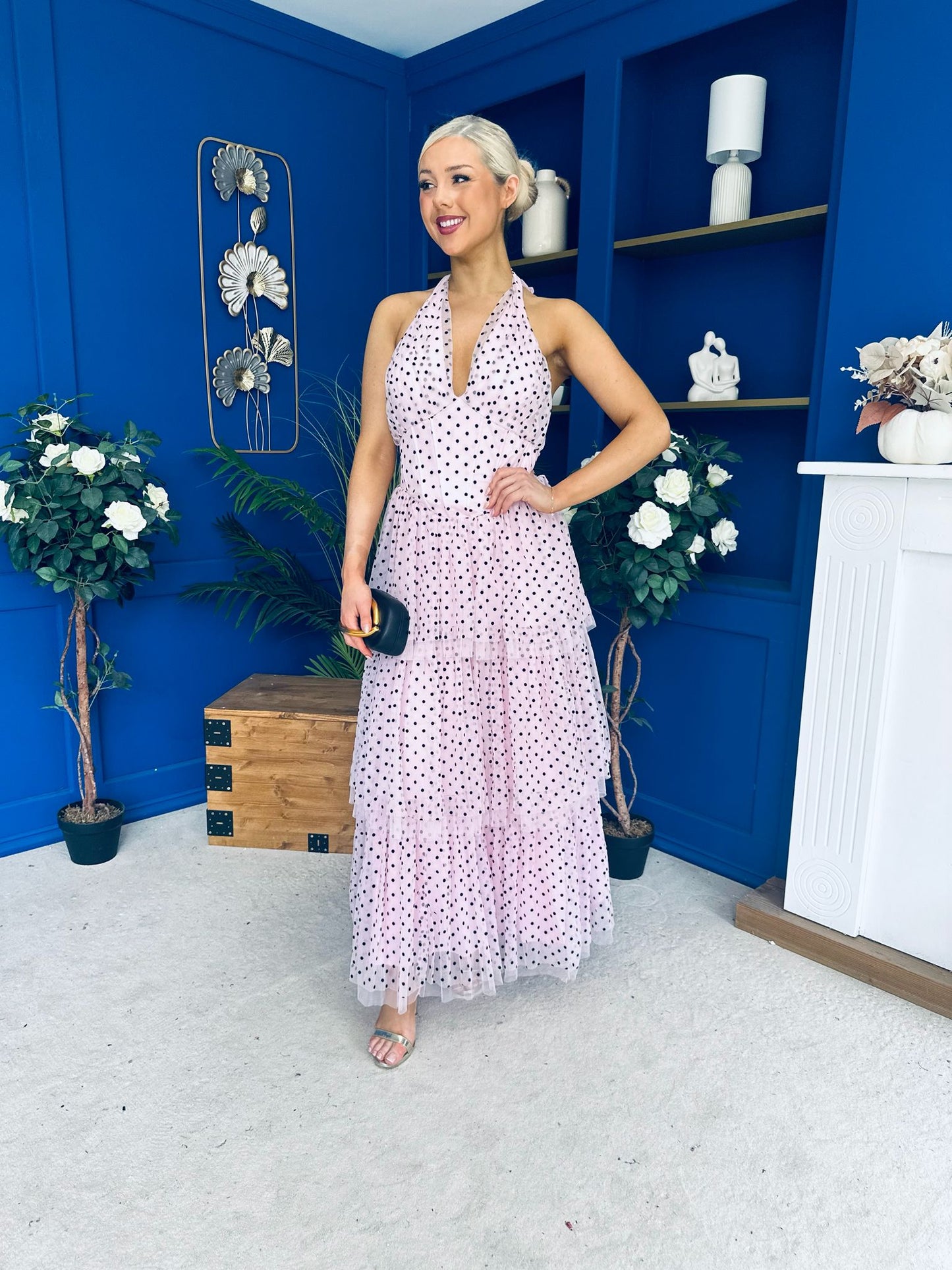 Melinda Layered Occasion Dress Polka Pink