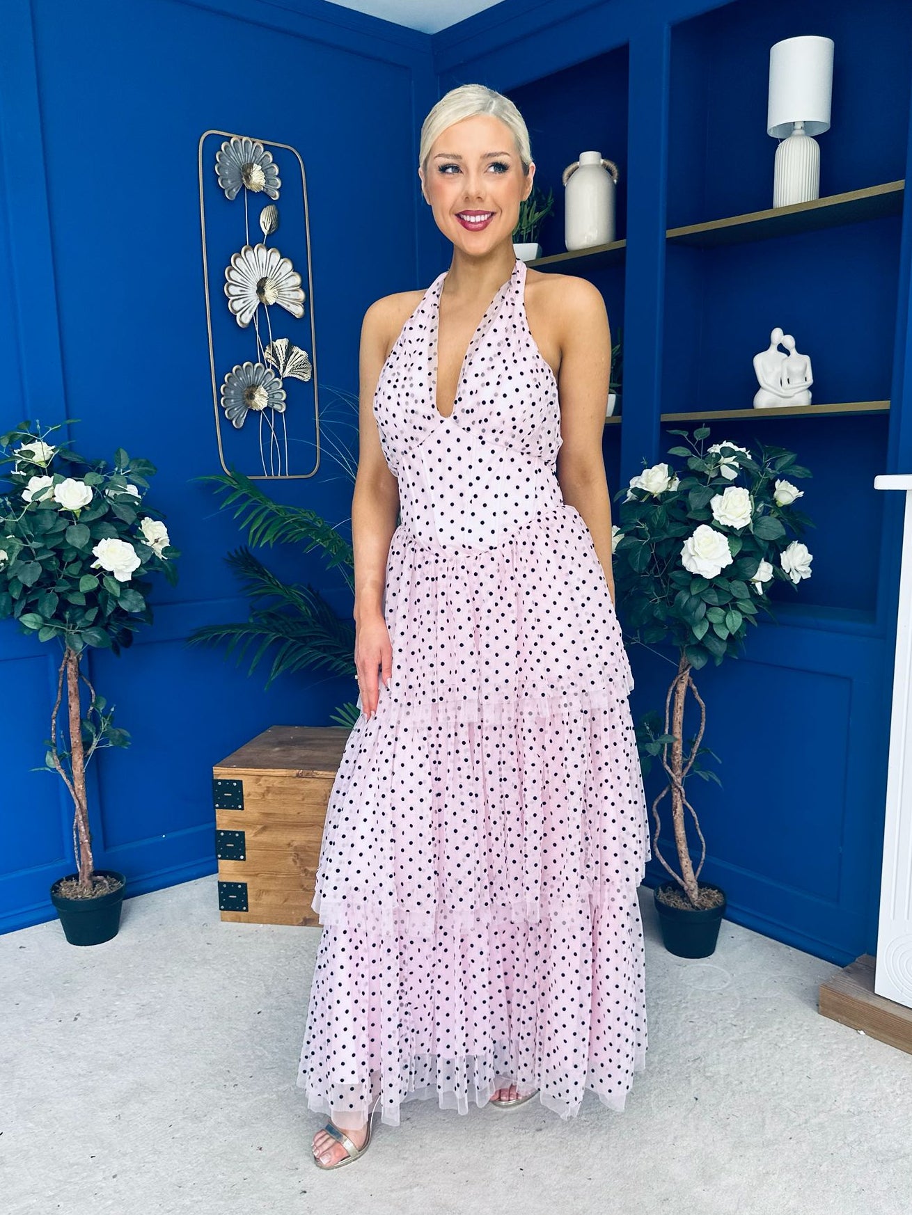 Melinda Layered Occasion Dress Polka Pink