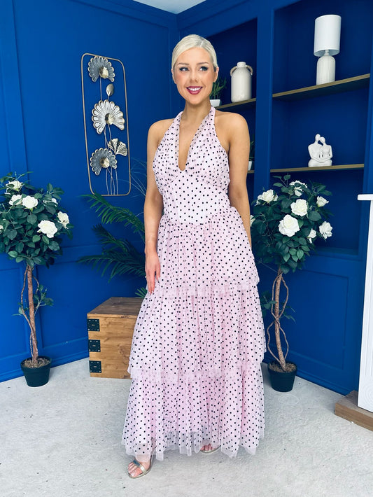 Melinda Layered Occasion Dress Polka Pink